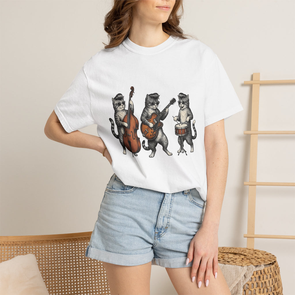 Kitty Group Shirt Cat Sound Gift Women Distressed Tee Cat T-Shirt Cat Fan Vintage Tshirt Audio Graphic Doodle Spectacles Tshirt