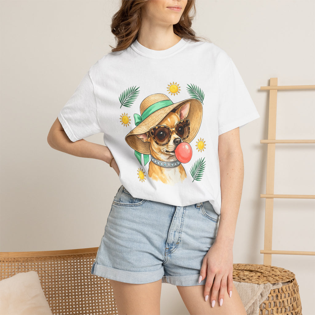 Chihuahua Pet Shirt Dog Holiday Gift Women Pastel Tee Puppy T-Shirt Dog Fan Pup Tshirt Vacation Graphic Line Art Sun Rays Tshirt