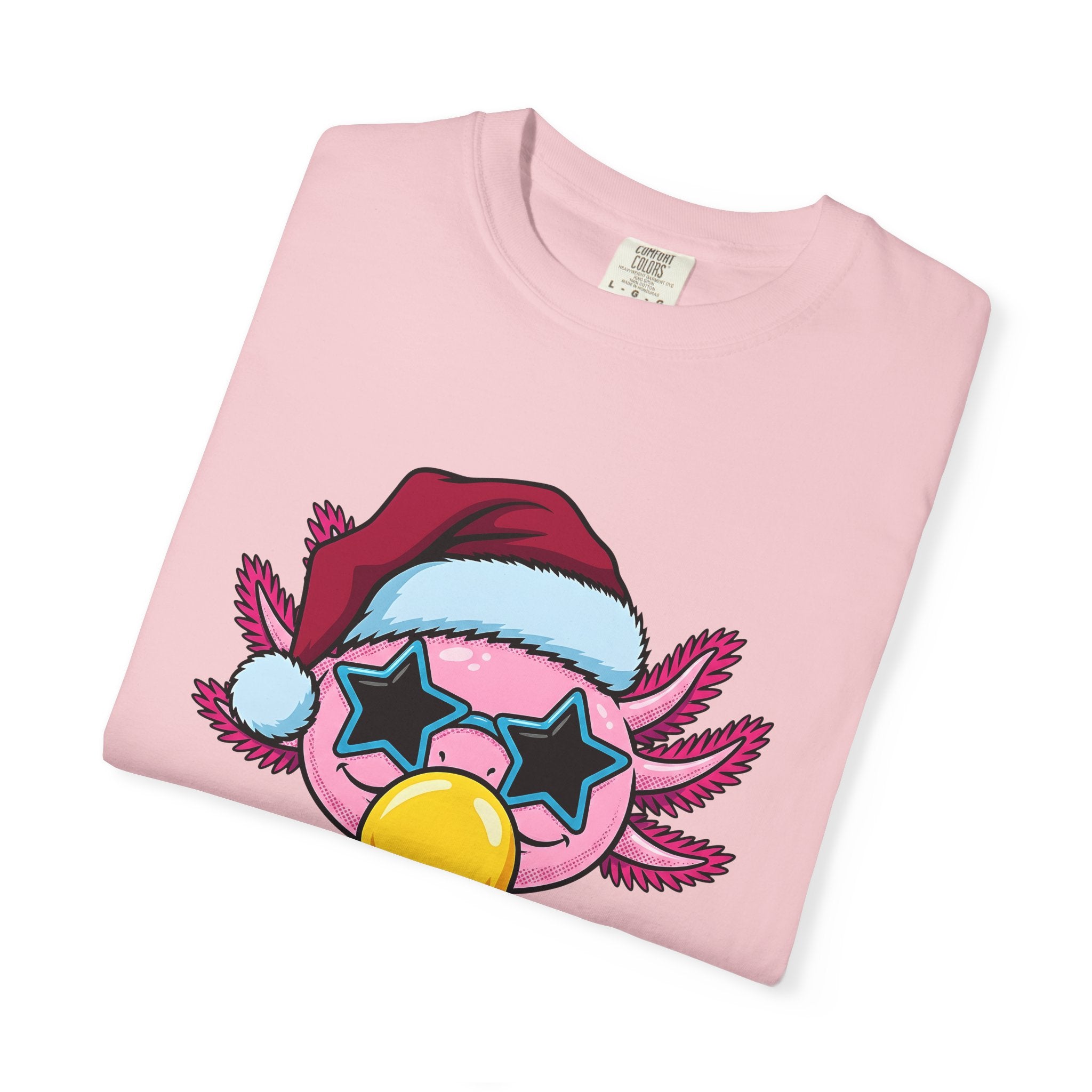 Axolotl Santa Hat Shirt Christmas Animal Gift Women Cartoon Tee Mexican Salamander T-Shirt Xmas Fan Salamander Graphic Tshirt Kawaii Star