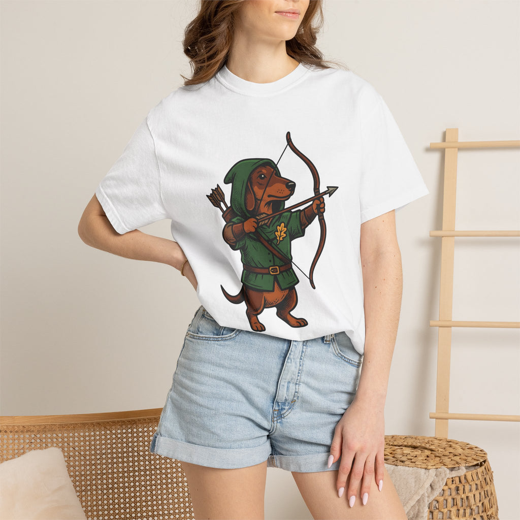 Dachshund Archer Shirt Dog Magic Gift Women Comic Tee Wiener Dog T-Shirt Dog Fan Cartoon Tshirt Magical Graphic Sketch Bow Tshirt