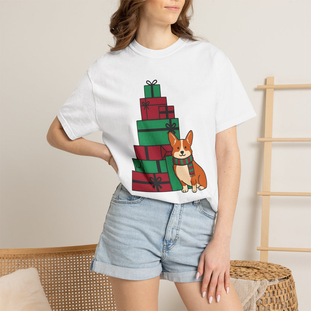 Corgi Puppy Shirt Dog Holiday Gift Women Comic Tee Puppy T-Shirt Dog Fan Cartoon Tshirt Christmas Graphic Simple Presents Tshirt