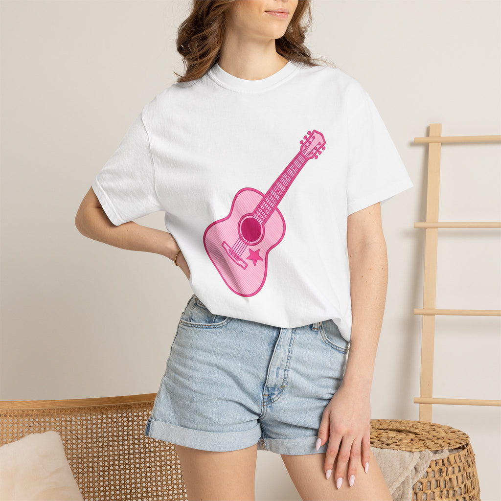 Acoustic Guitar Shirt Cowgirl Tunes Gift Women Flat Tee Guitar T-Shirt Cowboy Fan Flat Design Tshirt Melody Graphic Old School Star Tshirt