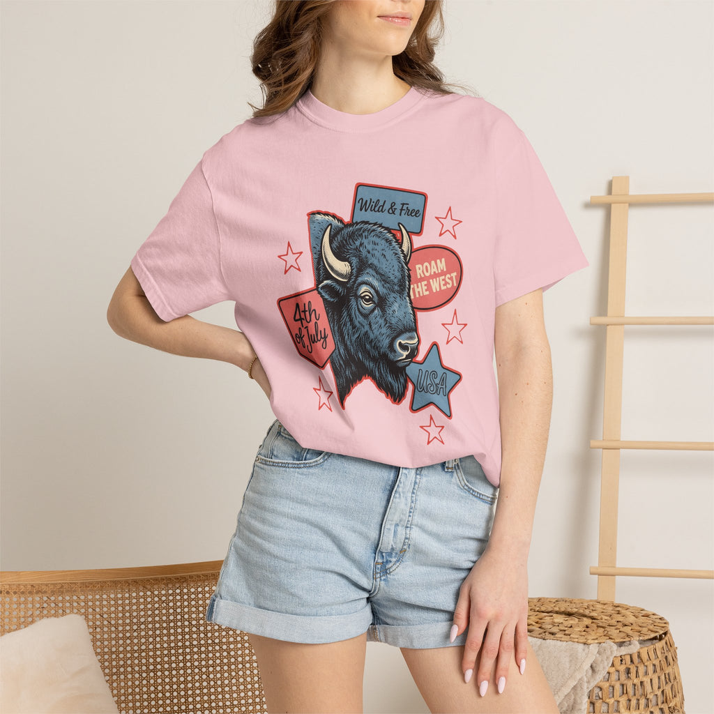 Bison Graphic Shirt 4th Of July Patriotic Gift Women Vintage Tee Buffalo T-Shirt Independence Fan American Tshirt National Graphic Retro