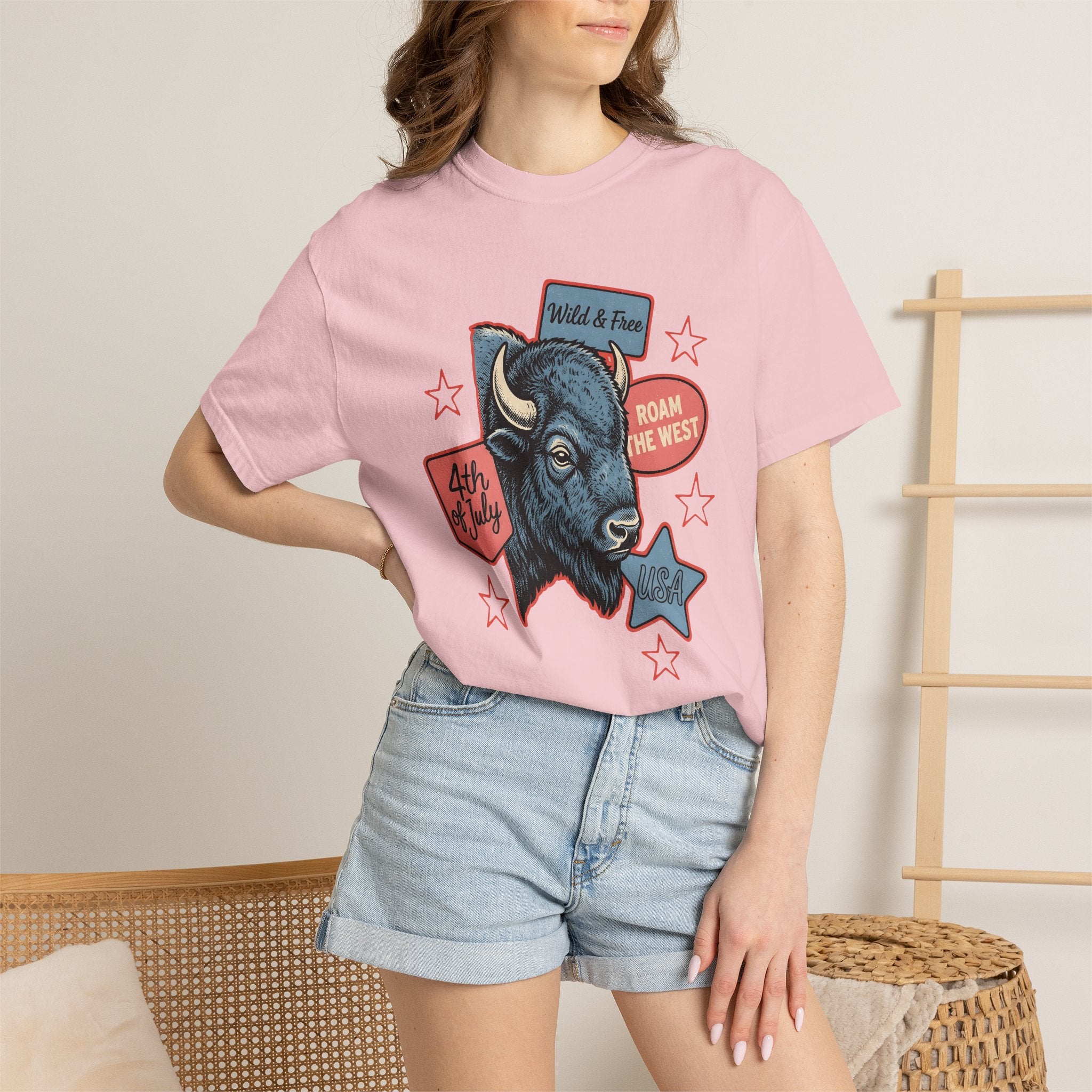 Bison Graphic Shirt 4th Of July Patriotic Gift Women Vintage Tee Buffalo T-Shirt Independence Fan American Tshirt National Graphic Retro
