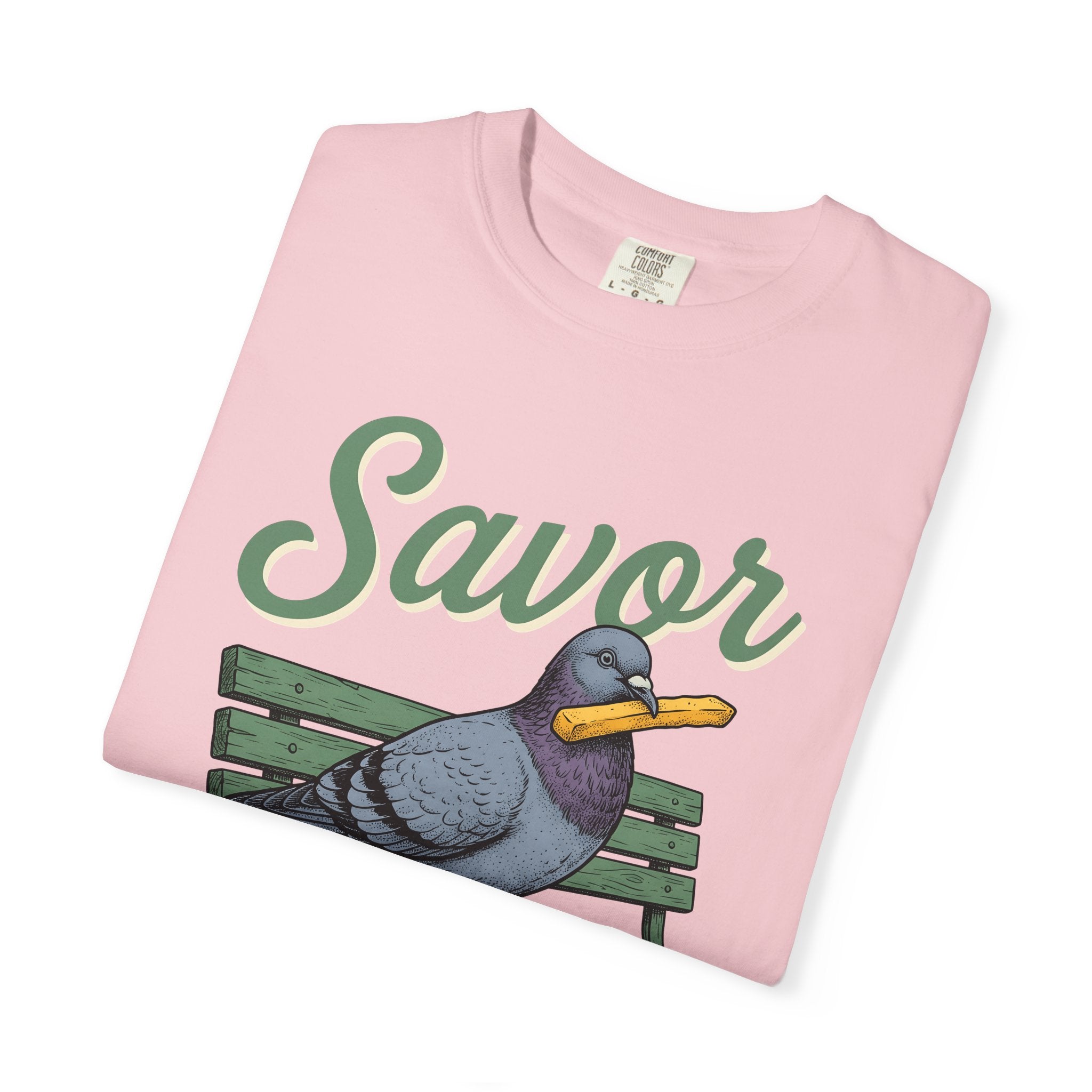 Pigeon Bench Shirt Cute Animal Gift Women Vintage Tee Bird Bench T-Shirt Adorable Fan Retro Tshirt Creature Graphic Hand Drawn French Fry