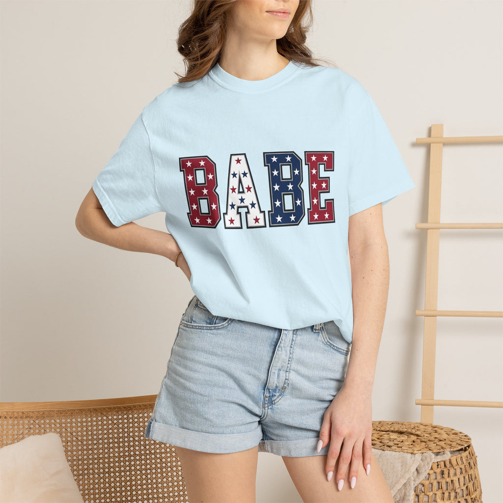 Varsity Star Font Shirt America/4th Of July Liberty Gift Women Thick Tee Block Letter T-Shirt Patriot Fan Bold Typography Tshirt Freedom