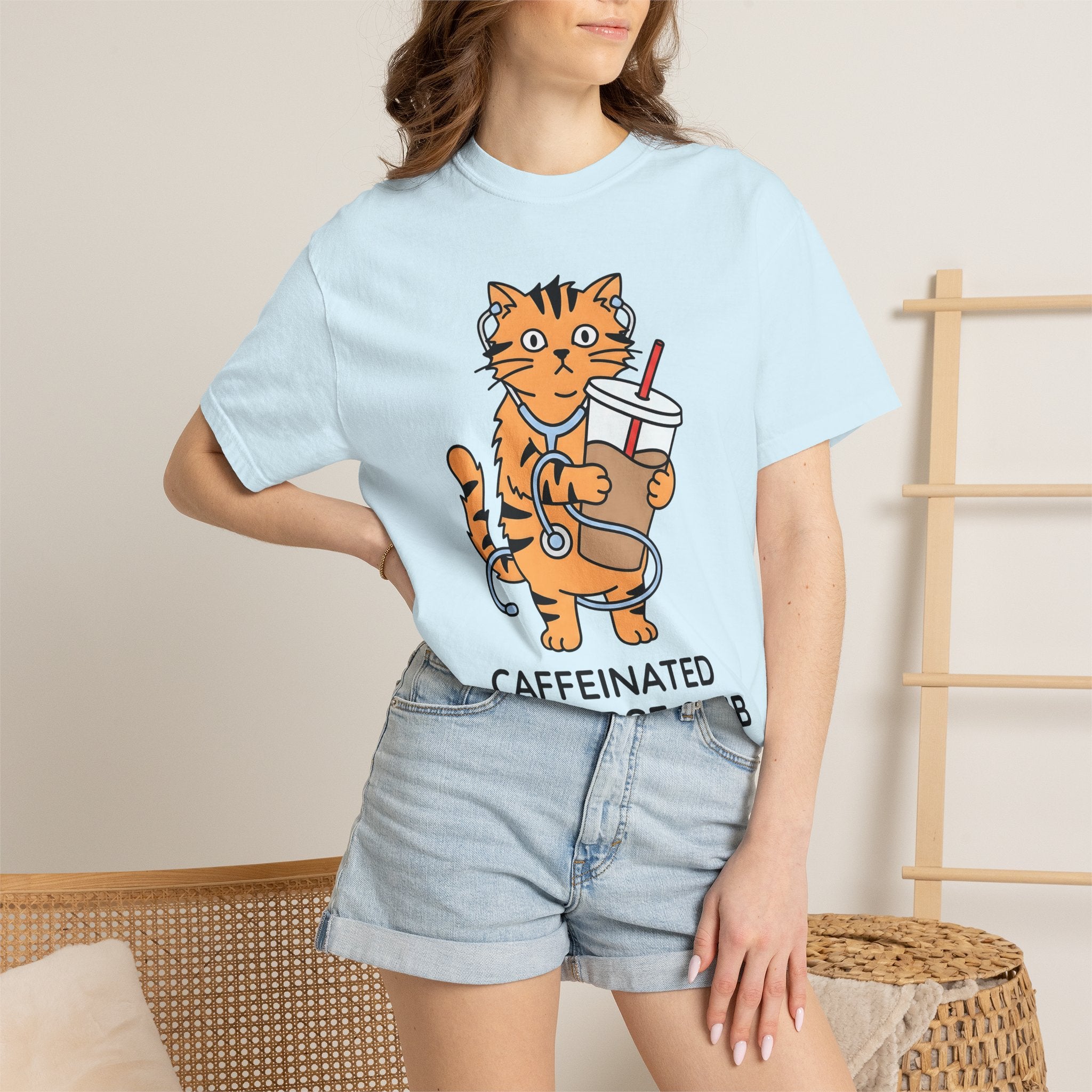 Cat Coffee Shirt Nurse Animal Gift Women Cartoon Tee Feline T-Shirt Healthcare Enthusiast Comic Tshirt Pet Graphic Minimalist Stethoscope