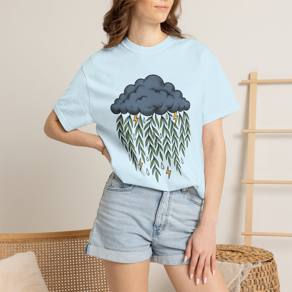 Cloud Willow Branches Shirt Boho Chic Wilderness Gift Women Line Art Tee Willow T-Shirt Bohemian Fan Illustration Graphic Tshirt Hand Drawn