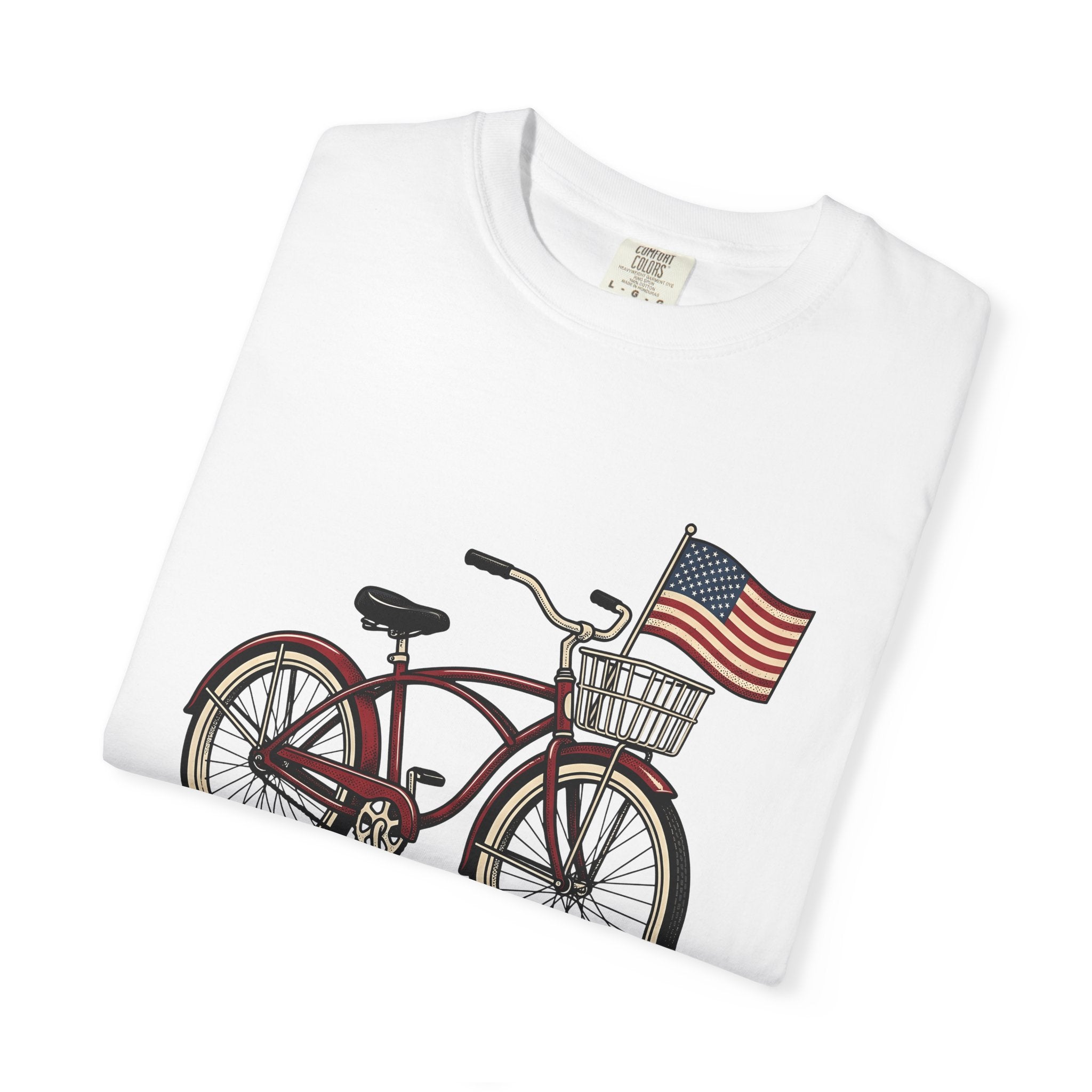 Bike Illustration Shirt 4th Of July America Gift Women Old School Tee Bicycle T-Shirt Independence Day Fan Vintage Tshirt Patriotic Graphic