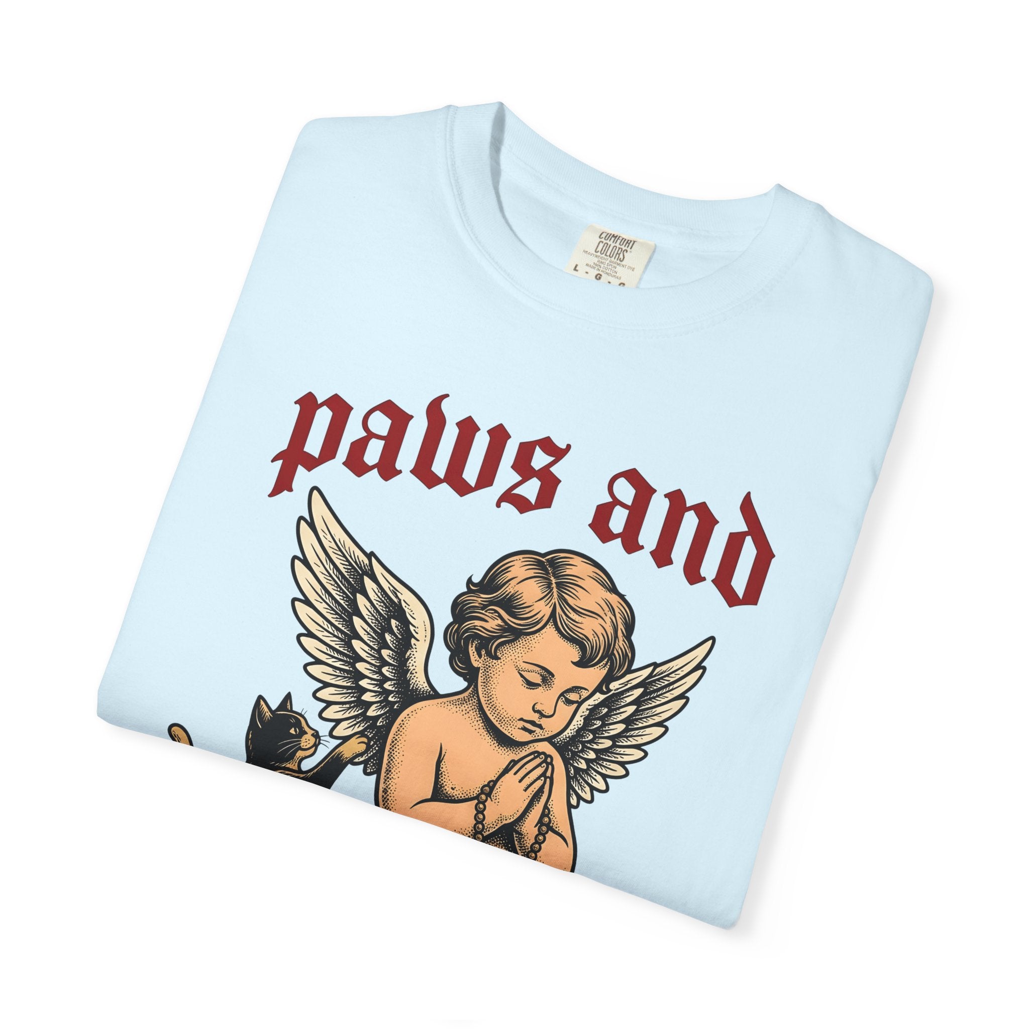 Heavenly Cat Shirt Cat Guardian Gift Women Old School Tee Kitten T-Shirt Cat Fan Feline Tshirt Protector Graphic Line Art Bird Wings Tshirt