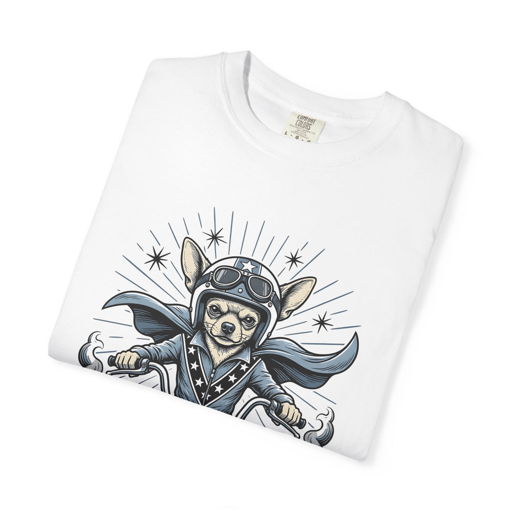 Chihuahua Biker Shirt Dog Motorbike Gift Women Traditional Tee Puppy T-Shirt Dog Fan Classic Tshirt Motorcycle Graphic Hand Drawn Chopper
