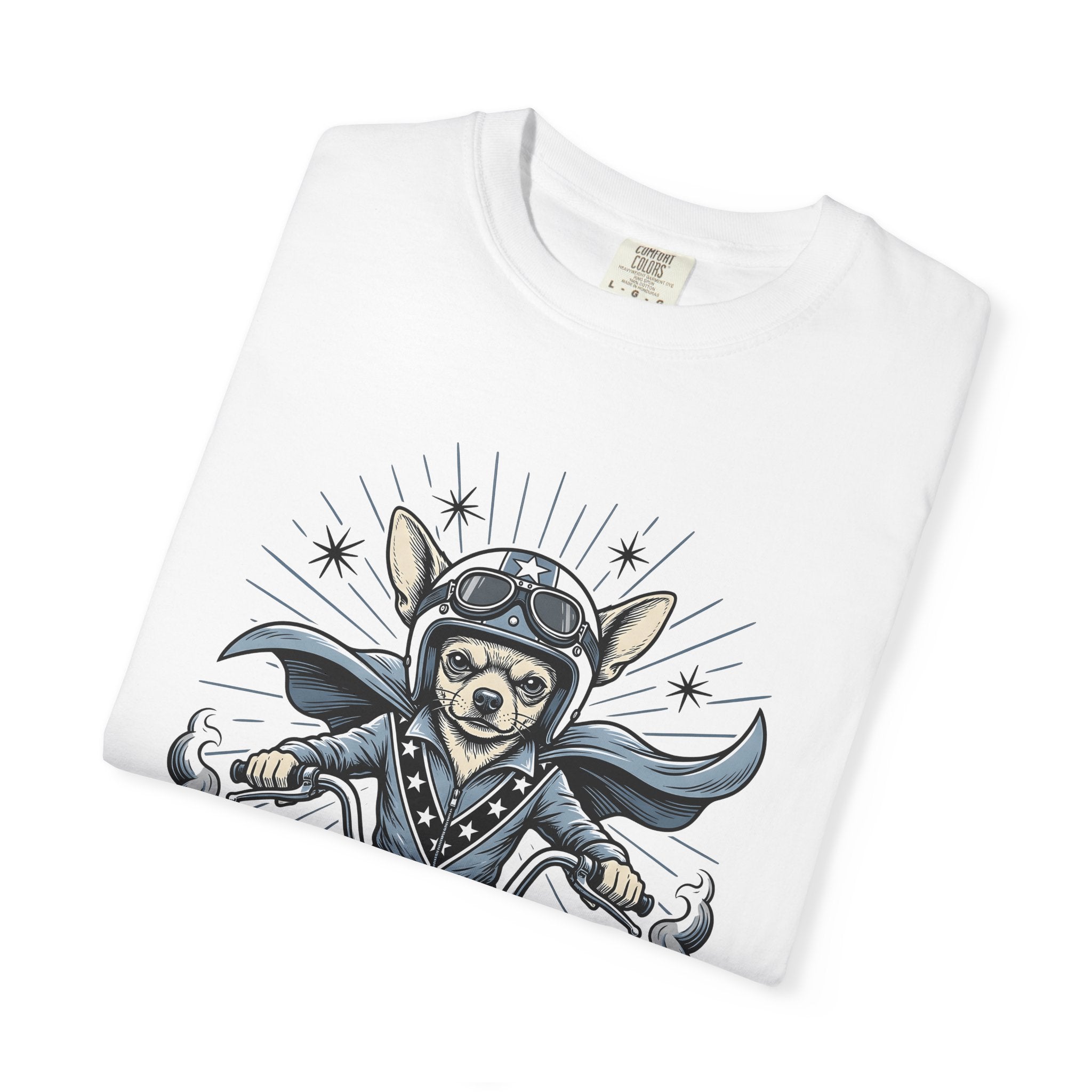 Chihuahua Biker Shirt Dog Motorbike Gift Women Traditional Tee Puppy T-Shirt Dog Fan Classic Tshirt Motorcycle Graphic Hand Drawn Chopper