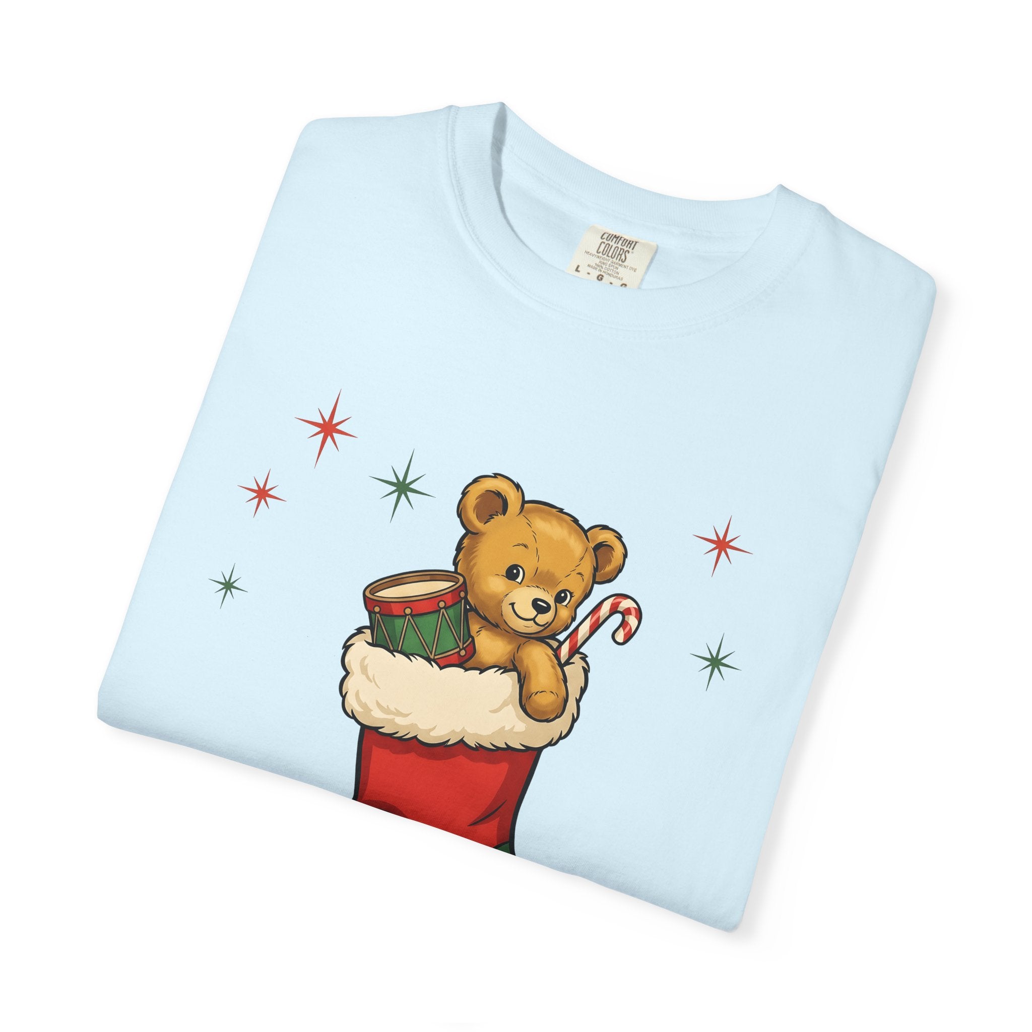 Teddy Bear Stocking Shirt Christmas Wrapping Gift Women Line Art Tee Stocking T-Shirt Holiday Fan Minimalist Tshirt Packaging Graphic
