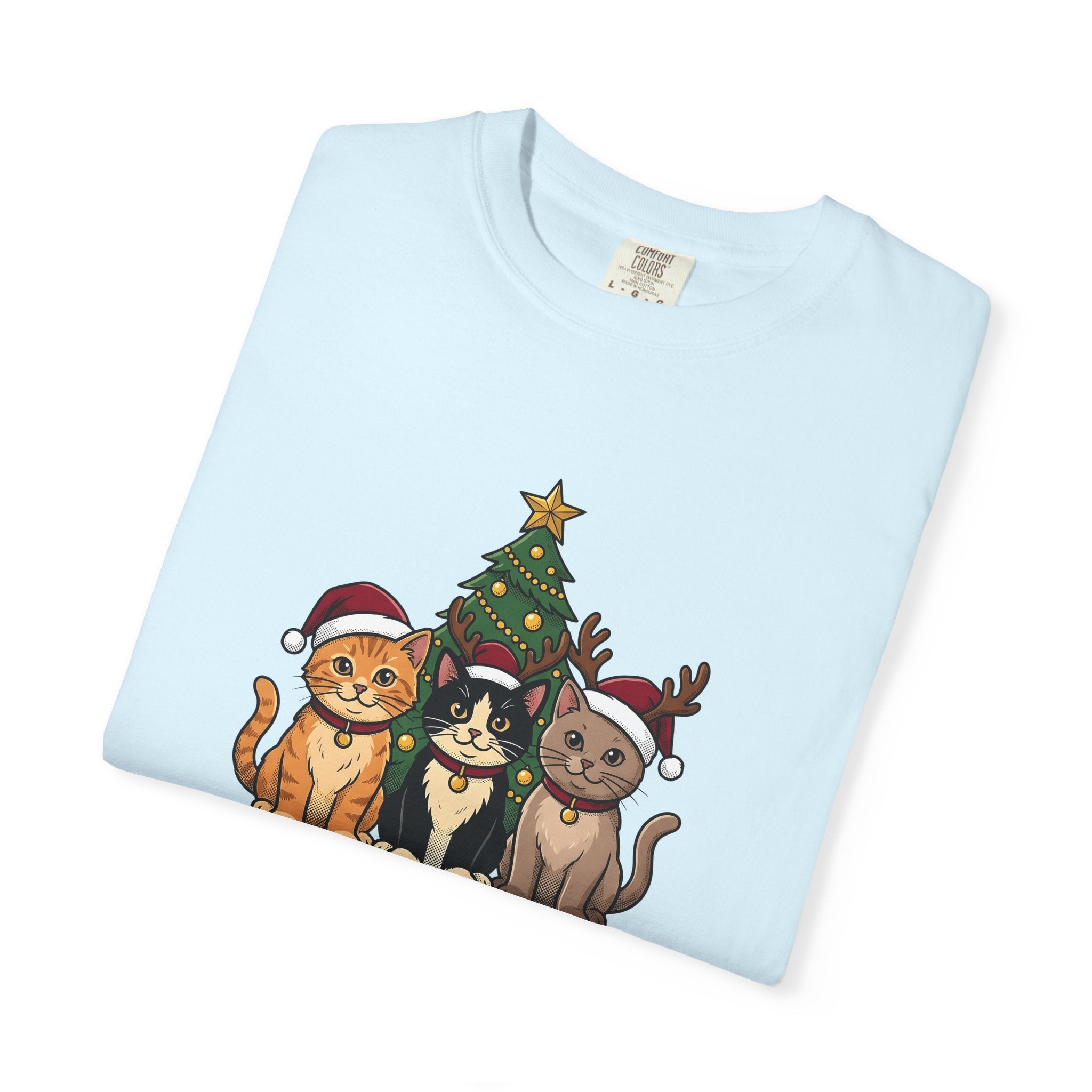 Festive Cats Shirt Christmas Feline Gift Women Illustration Tee Kitty T-Shirt Xmas Fan Cat Graphic Catty Doodle Design Doodle Pine Tree