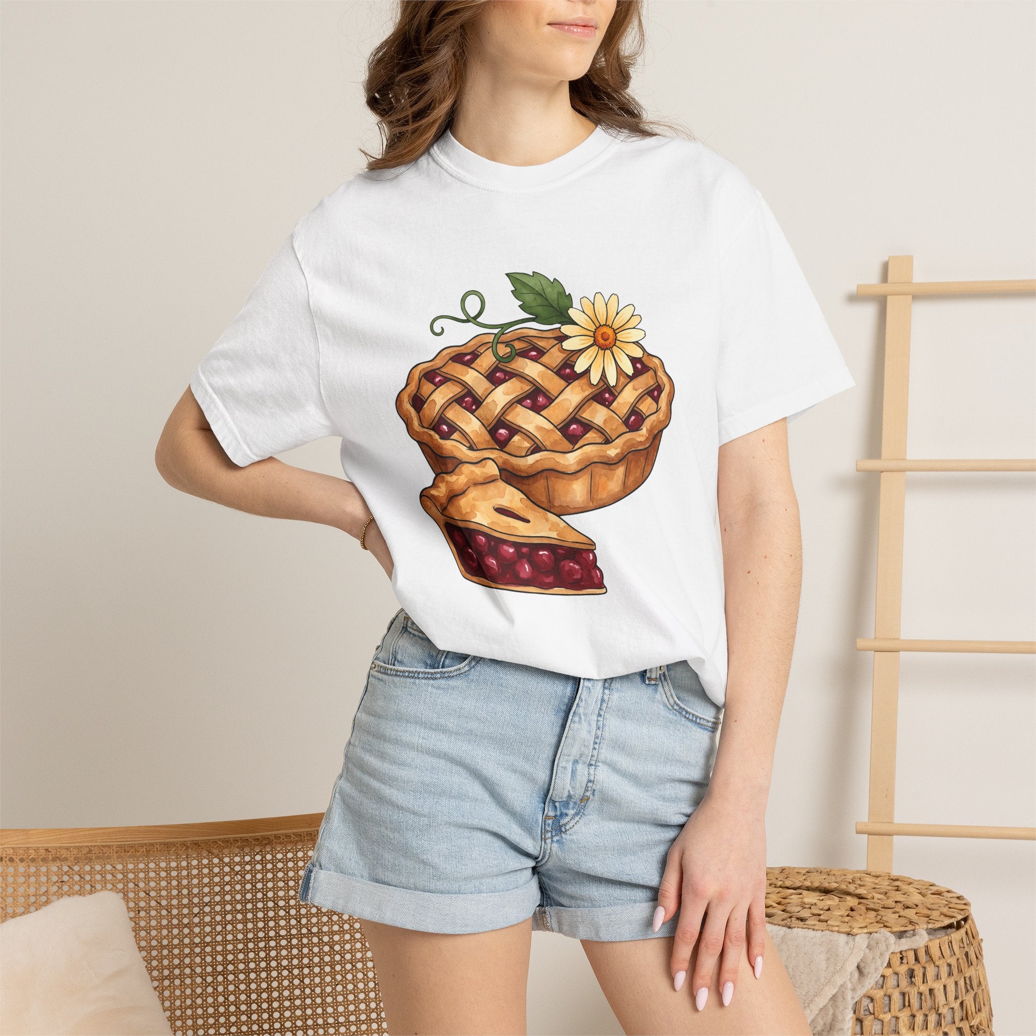 Cherry Pie Shirt Desserts Baking Gift Women Watercolor Tee Pie T-Shirt Sweets Fan Aquarelle Tshirt Pastry Graphic Vintage Daisy Flower