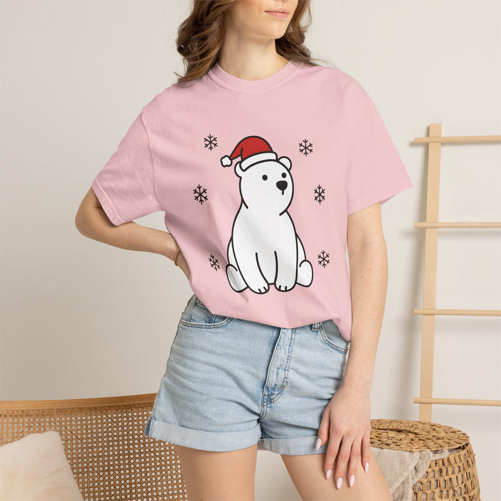 Arctic Bear Shirt Christmas Wildlife Gift Women Adorable Tee Polar Bear T-Shirt Xmas Fan Cute Tshirt Animal Graphic Simple Ice Crystals