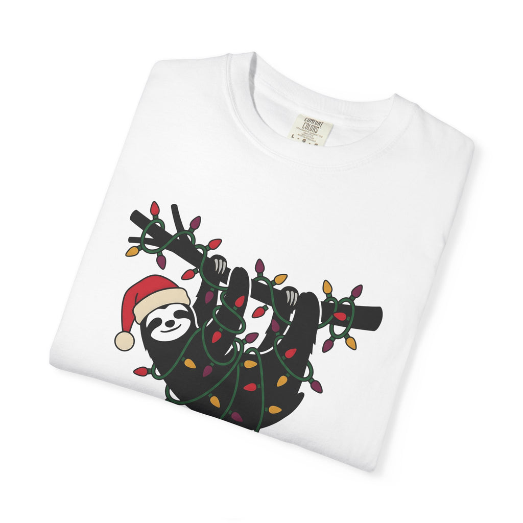 Sloth Xmas Shirt Animals Christmas Gift Women Cute Tee Sloth T-Shirt Wildlife Fan Adorable Tshirt Holiday Graphic Simple Christmas Lights