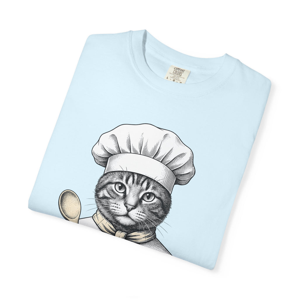 Cat Chef Shirt Cat Cookery Gift Women Cartoon Tee Kitten T-Shirt Cat Fan Feline Tshirt Cooking Graphic Hand Painted Wooden Utensil Tshirt