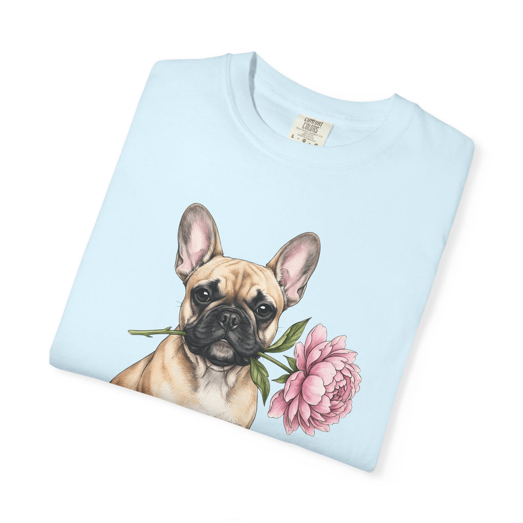 French Bulldog Shirt Dog Floral Gift Women Hand Drawn Tee Bulldog T-Shirt Dog Fan Illustrated Design Vintage Peony Tshirt