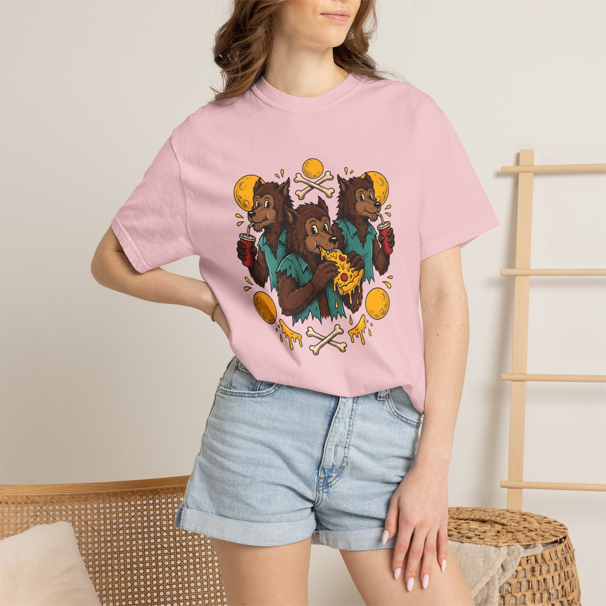 Werewolf Group Shirt Halloween Gastronomy Gift Women Animated Tee Wolf Pack T-Shirt Horror Fan Cartoon Tshirt Foodie Graphic Classic Slice