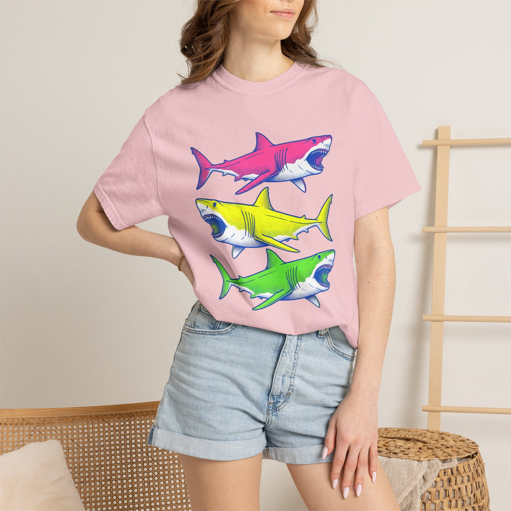 Bright Shark Shirt Ocean Sea Life Gift Women Comic Tee Shark T-Shirt Marine Fan Cartoon Tshirt Marine Graphic Vintage Glowing Creature