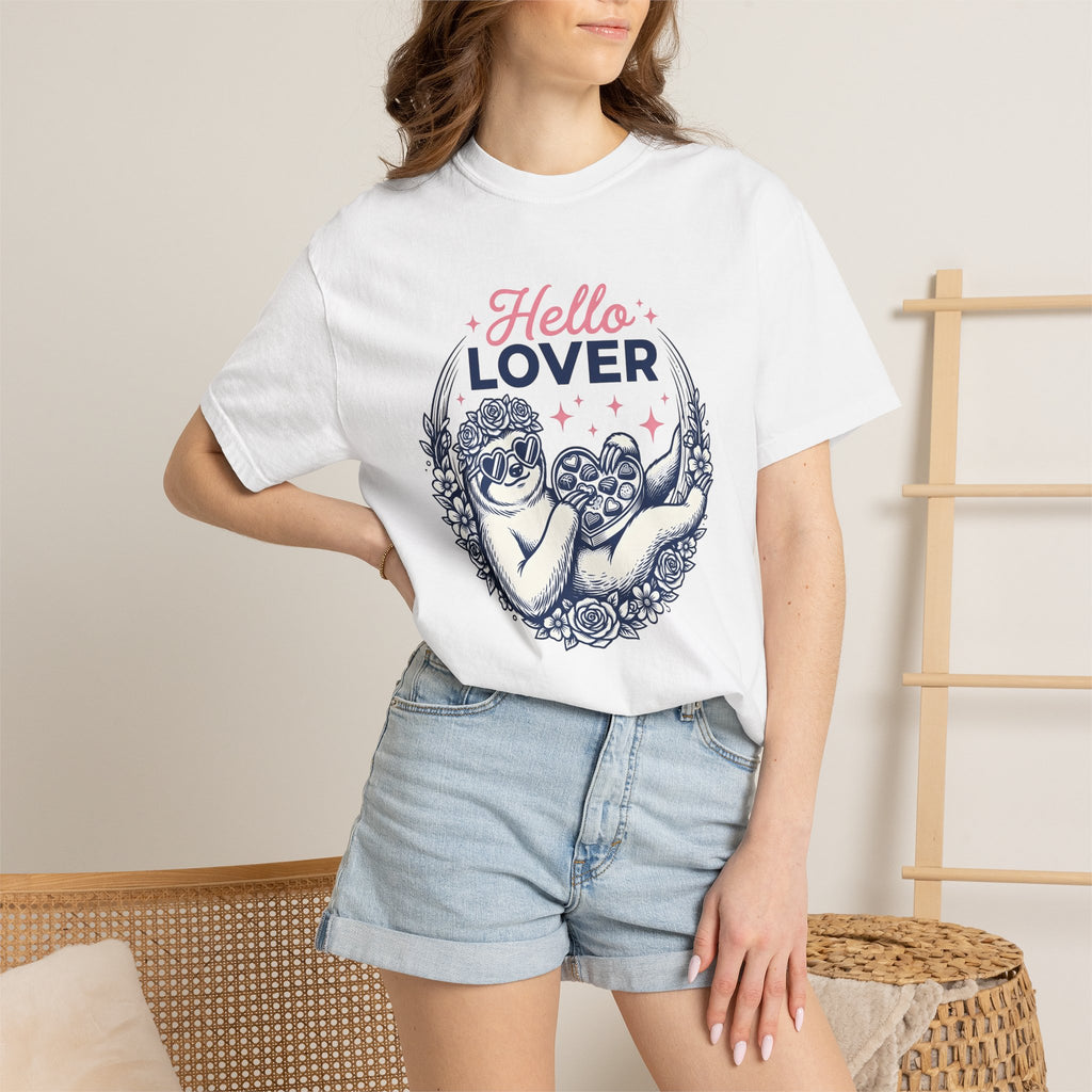 Sloth Holding Sweets Shirt Valentine Fauna Gift Women Playful Tee Sloth T-Shirt Cupid Fan Whimsical Tshirt Wildlife Graphic Old School Petal