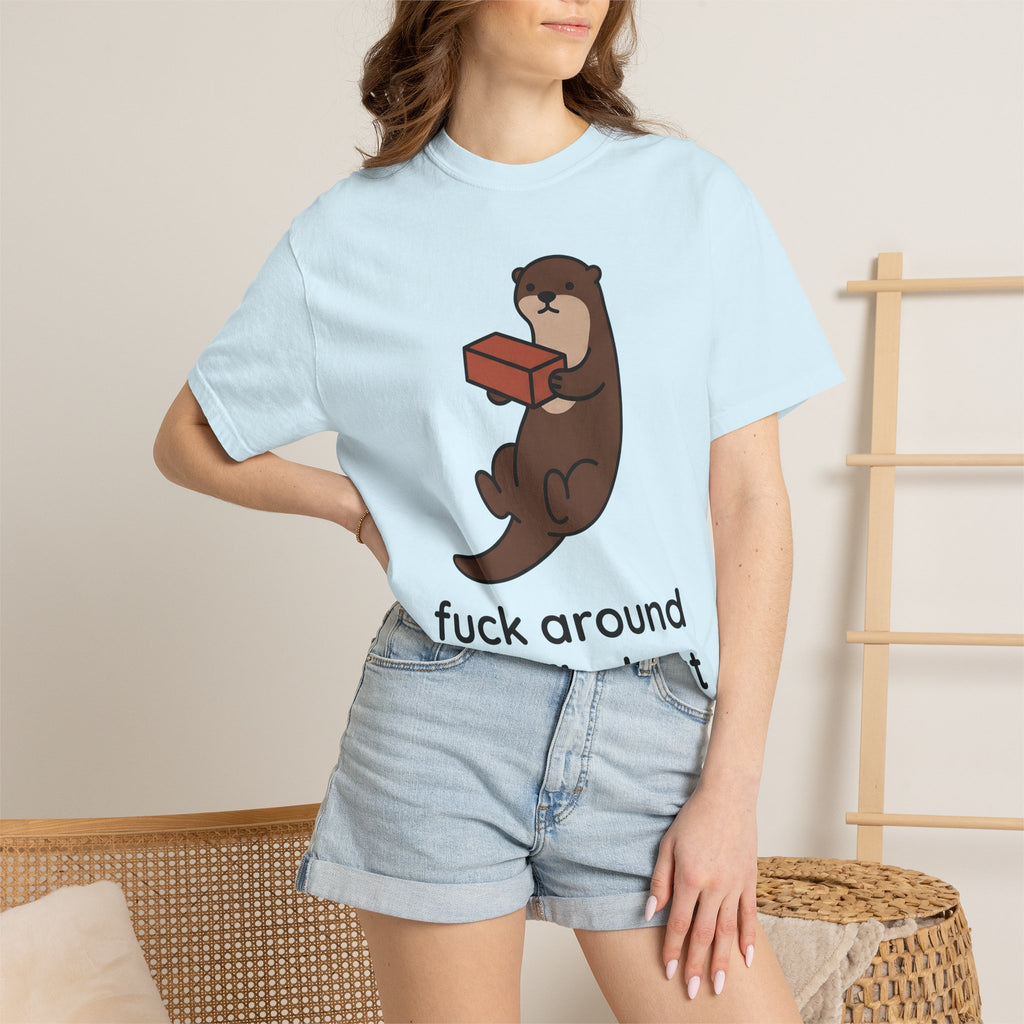Otter Art Shirt Funny Critter Gift Women Graphic Tee Otter T-Shirt Humor Fan Cartoon Tshirt Animal Graphic Basic Red Brick Tshirt