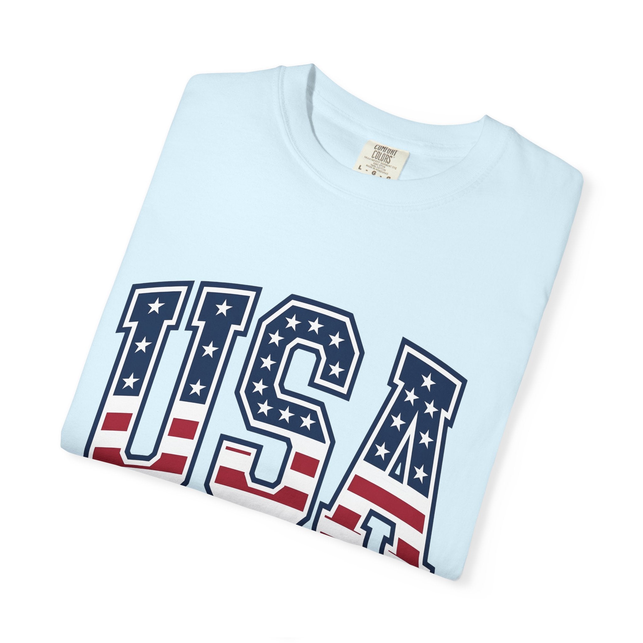 Usa Flag Letters Shirt 4th Of July Patriotic Gift Women Bold Tee American Flag T-Shirt Independence Day Enthusiast Typography Tshirt