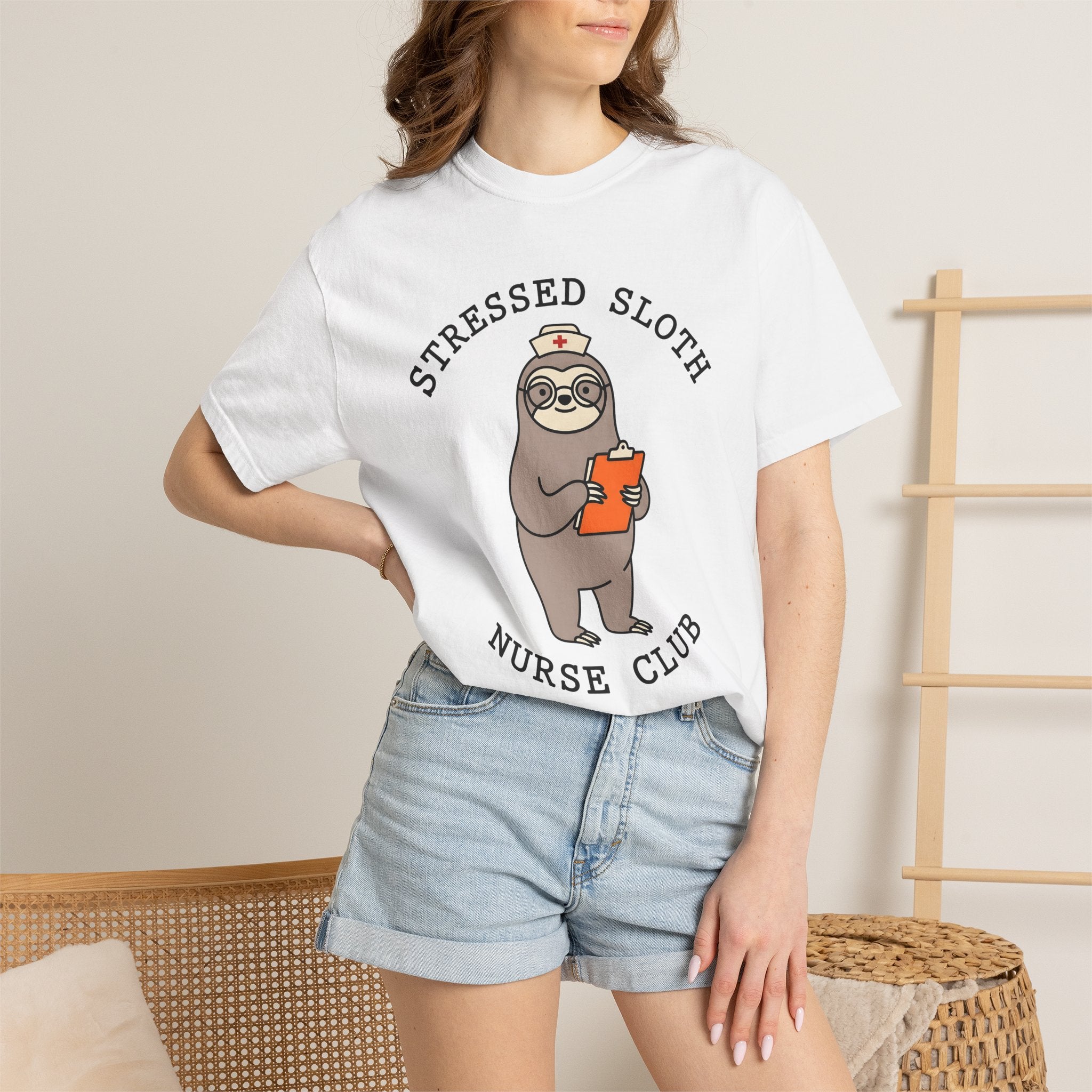 Sloth Nurse Shirt Nurses Wildlife Gift Women Comic Tee Sloth T-Shirt Nurse Enthusiast Cartoon Tshirt Wildlife Graphic Simple Clipboard