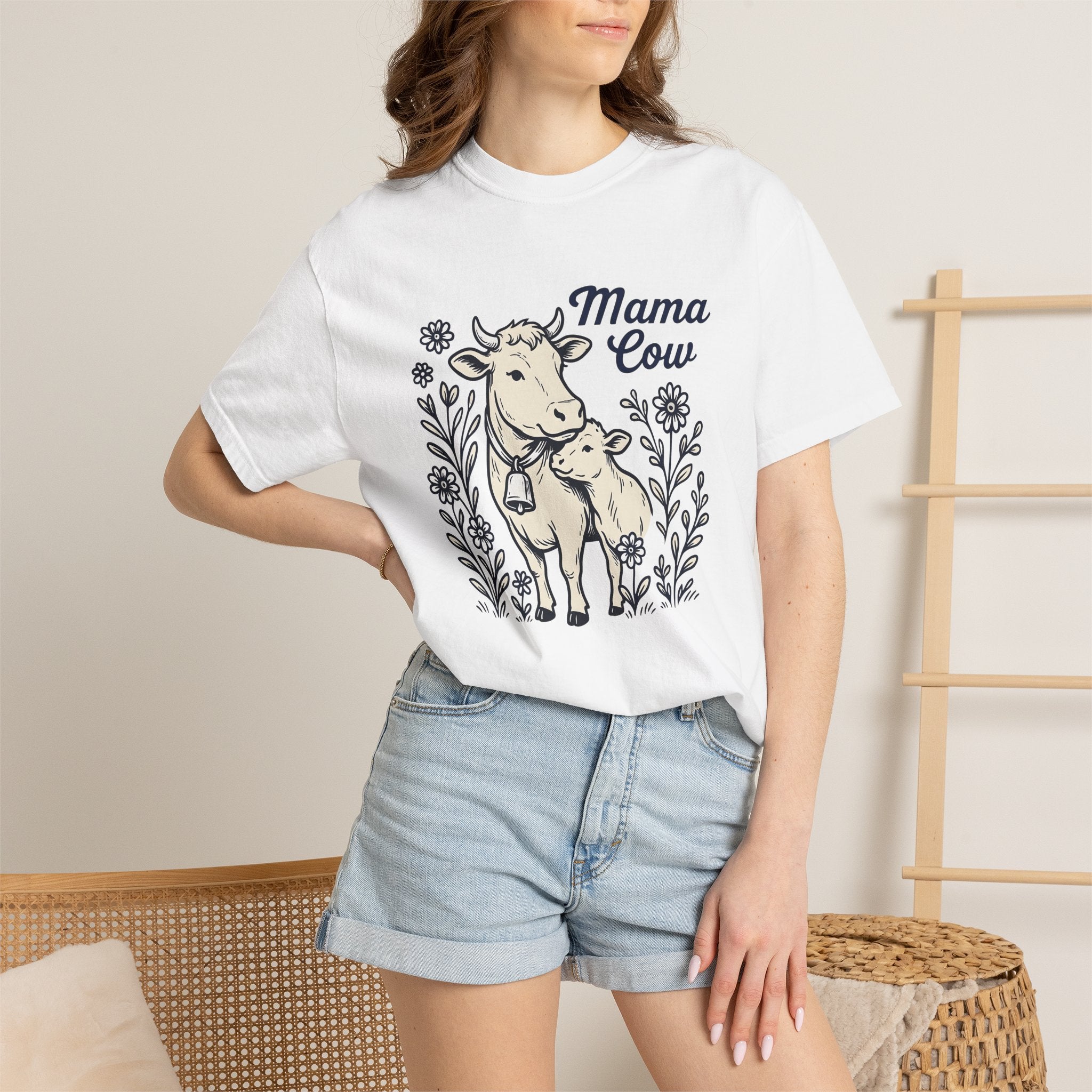 Cow Baby Calf Shirt Cottagecore Barn Gift Women Sketch Tee Calf T-Shirt Homesteader Fan Drawing Graphic Retro Meadow Flowers Tshirt