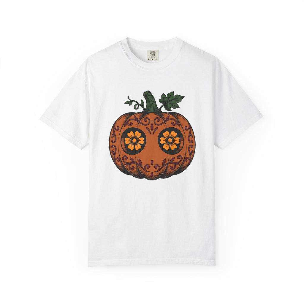 Pumpkin Illustration Shirt Halloween Spooky Gift Women Blackwork Tee Gourd T-Shirt Horror Fan Dark Graphic Tshirt Classic Floral Design