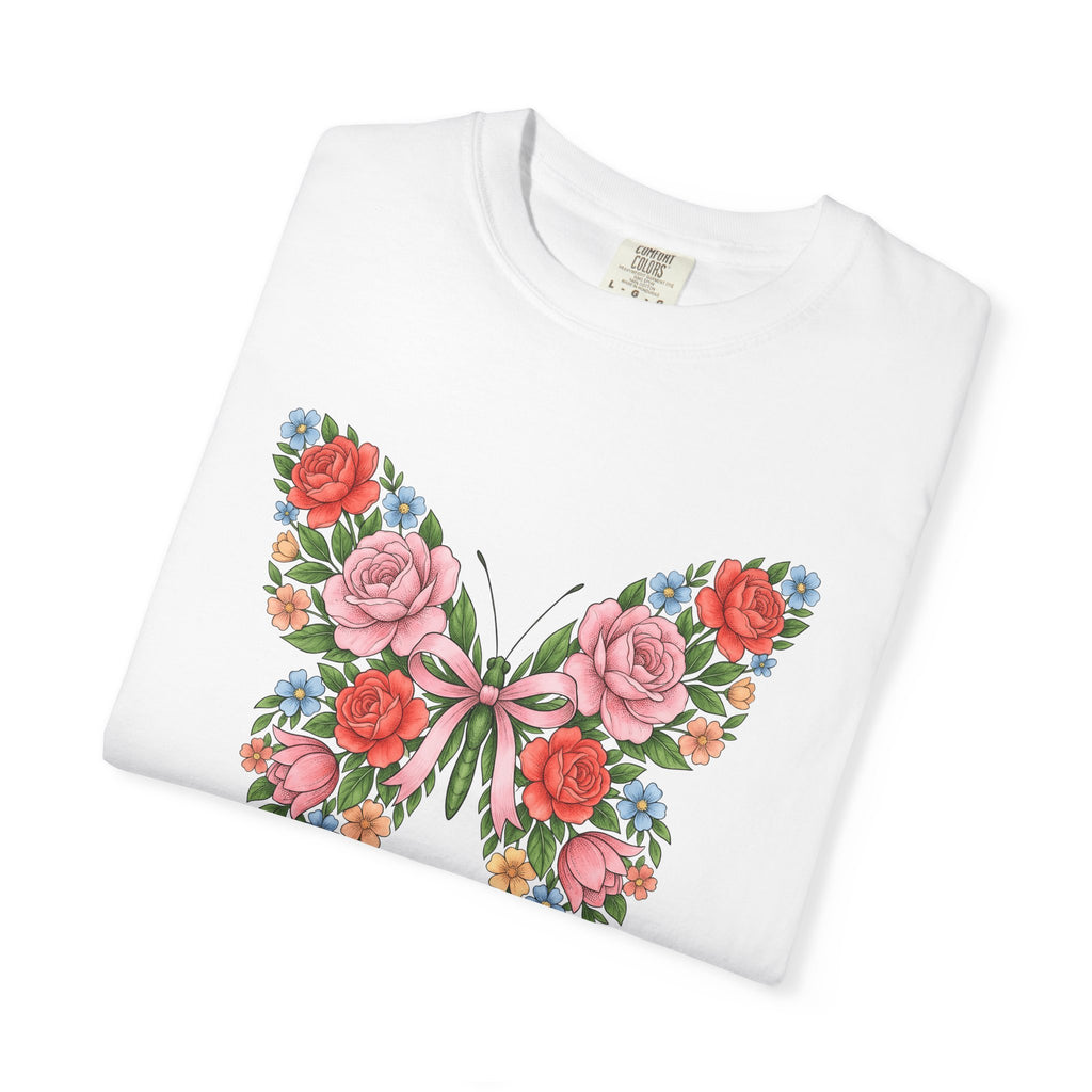 Blossom Butterfly Shirt Easter Nature Gift Women Natural Tee Butterfly T-Shirt Spring Fan Floral Tshirt Organic Graphic Hand Drawn Knot