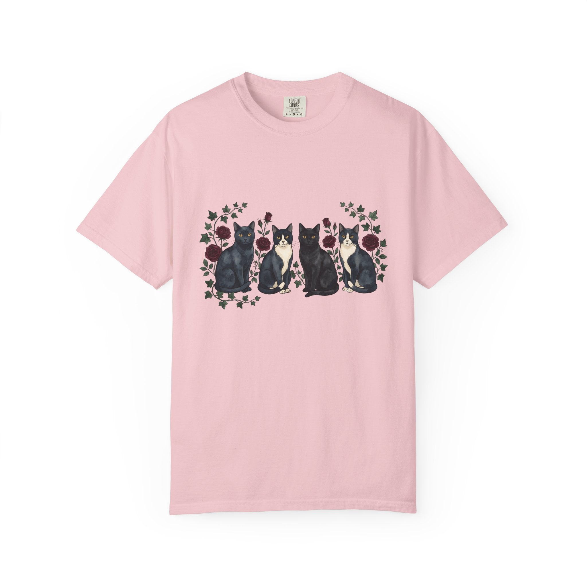 Black Cats Shirt Cat Flowers Gift Women Watercolor Tee Kitties T-Shirt Cat Fan Feline Tshirt Floral Graphic Retro Red Roses Tshirt