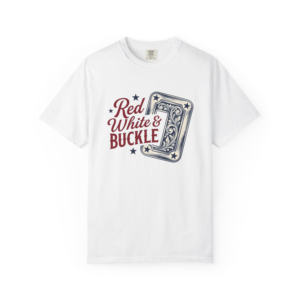 Cowboy Belt Buckle Shirt 4th Of July Rodeo Gift Women Rustic Tee Belt Buckle T-Shirt Patriot Fan Western Tshirt Rodeo Graphic Throwback Star