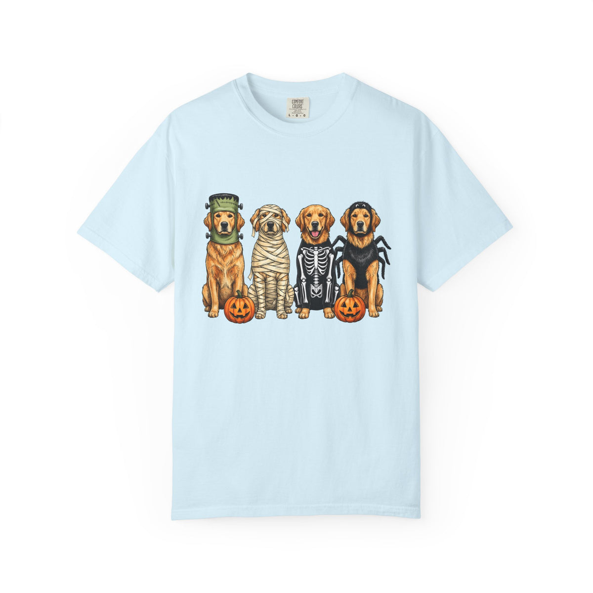 Golden Retriever Puppies Shirt Dog Spooky Gift Women Sketch Tee Puppy T-Shirt Dog Fan Pup Drawing Horror Graphic Retro Jack O Lantern Tshirt