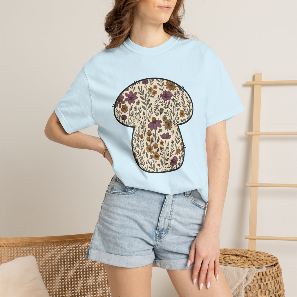 Blossom Mushroom Shirt St. Valentine's Day Garden Gift Women Folk Tee Fungus T-Shirt Valentine Fan Retro Tshirt Yard Graphic Classic Field
