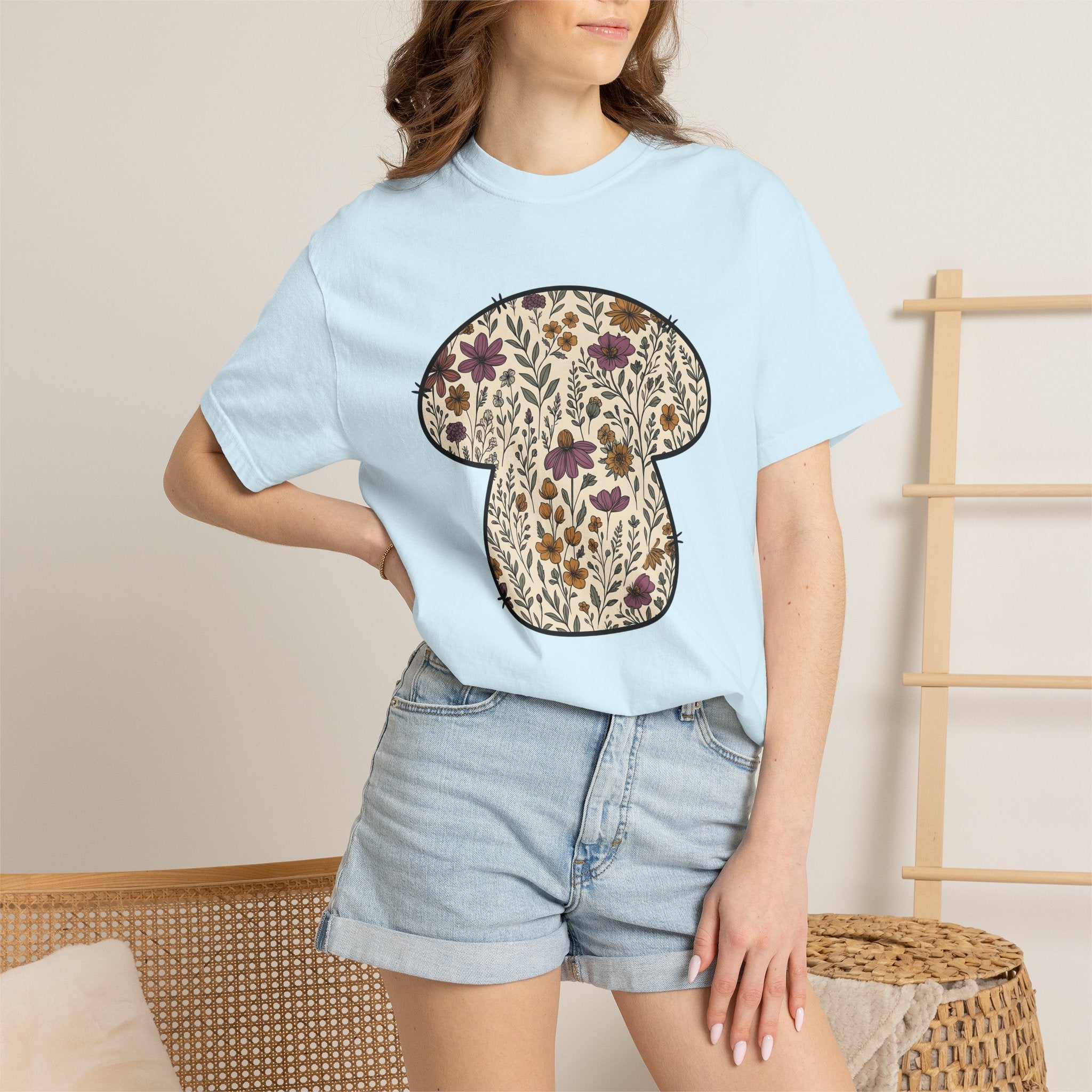 Blossom Mushroom Shirt St. Valentine's Day Garden Gift Women Folk Tee Fungus T-Shirt Valentine Fan Retro Tshirt Yard Graphic Classic Field