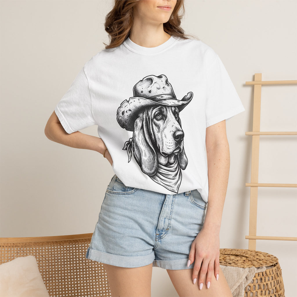Basset Hound Western Shirt Dog Cowboys Gift Women Sketch Tee Hound T-Shirt Dog Fan Drawing Graphic Tshirt Retro Neckerchief Tshirt