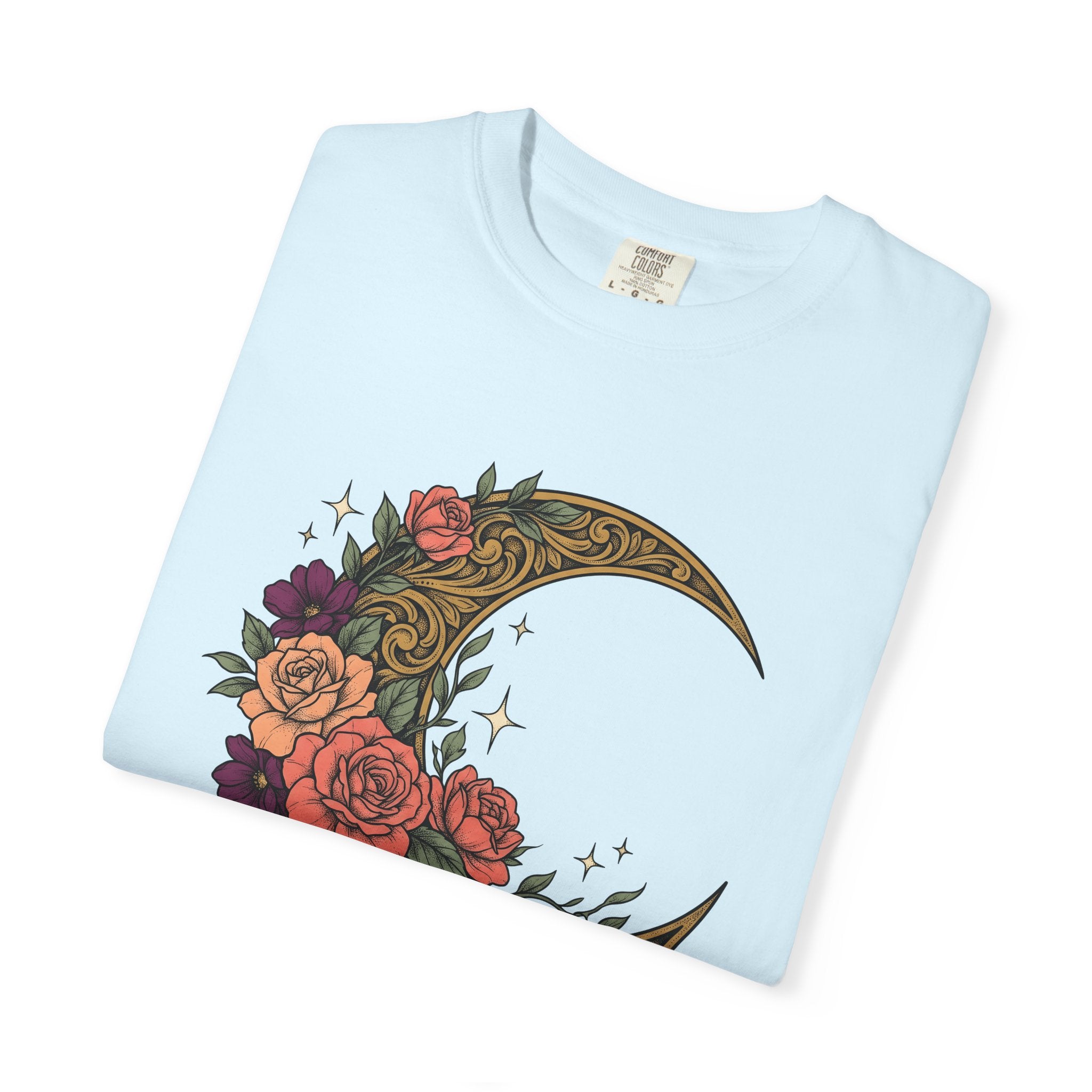 Crescent Flower Moon Shirt Cowgirl Stars Gift Women Tribal Tee Lunar T-Shirt Rodeo Fan Ethnic Tshirt Celestial Graphic Classic Wild Roses