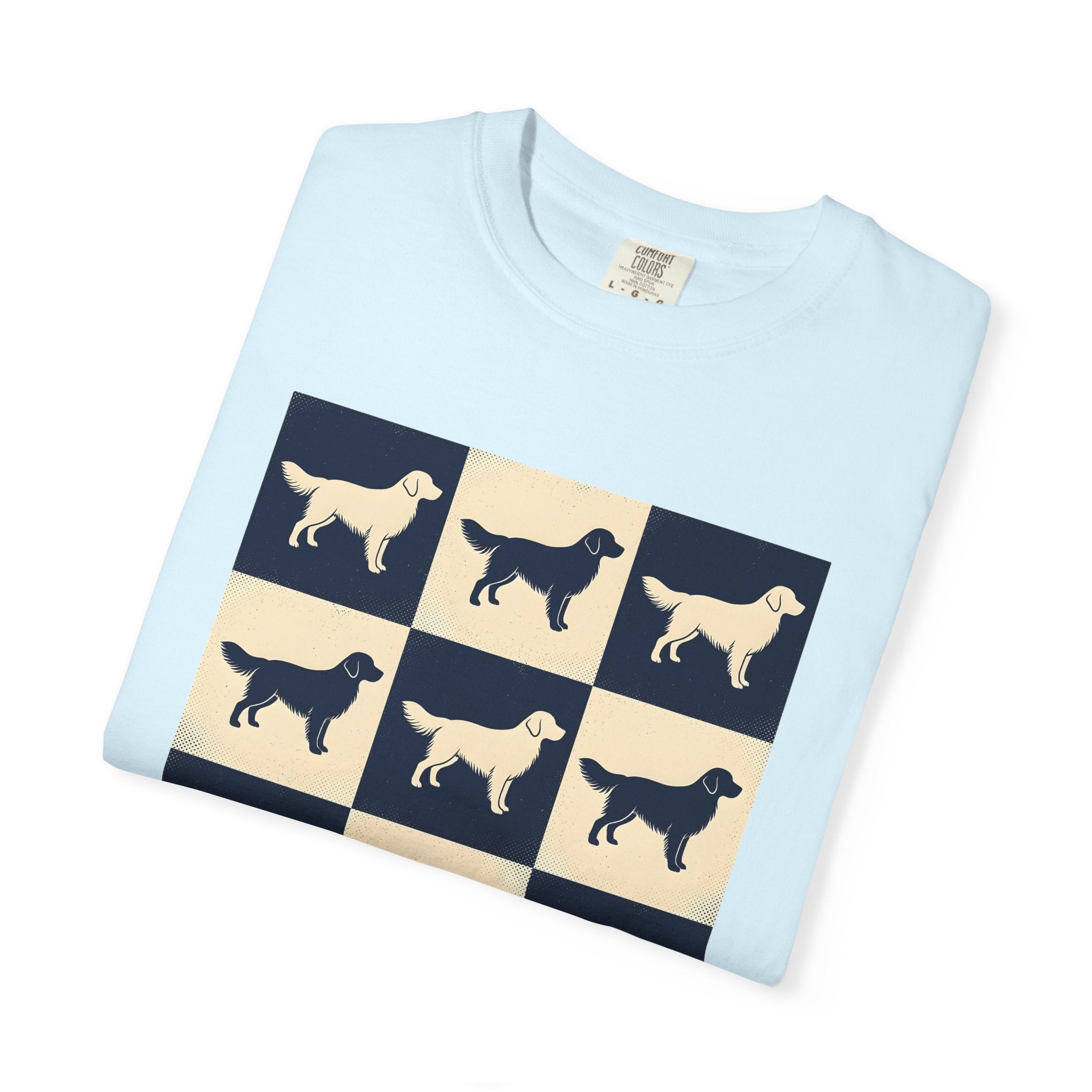 Golden Retriever Motif Shirt Dog Critters Gift Women Line Art Tee Retriever T-Shirt Dog Fan Doggy Tshirt Creature Graphic Old School Grid