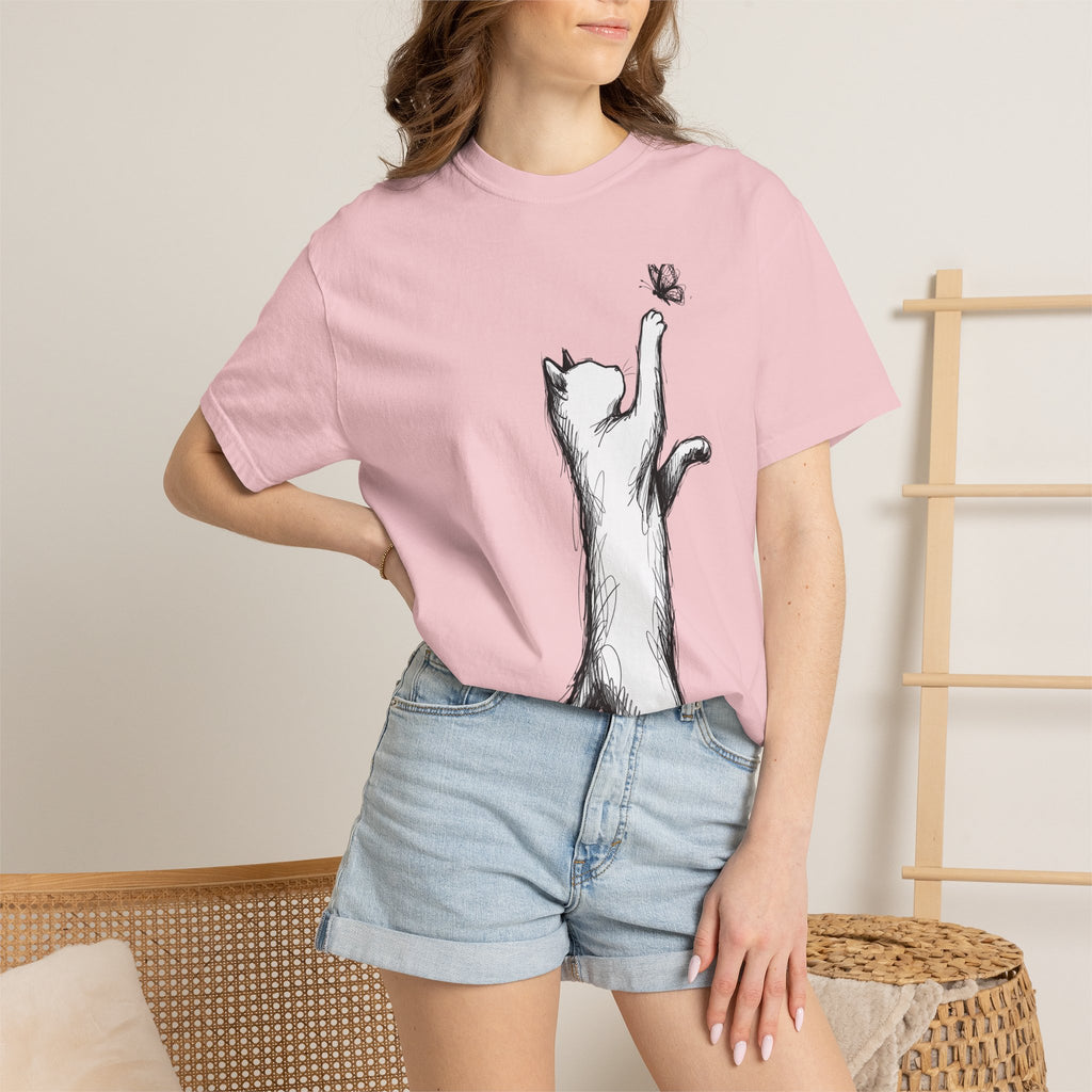 Cat Drawing Shirt Cat Wildlife Gift Women Simple Tee Kitty T-Shirt Cat Fan Feline Tshirt Wildlife Graphic Animal Doodle Bug Tshirt
