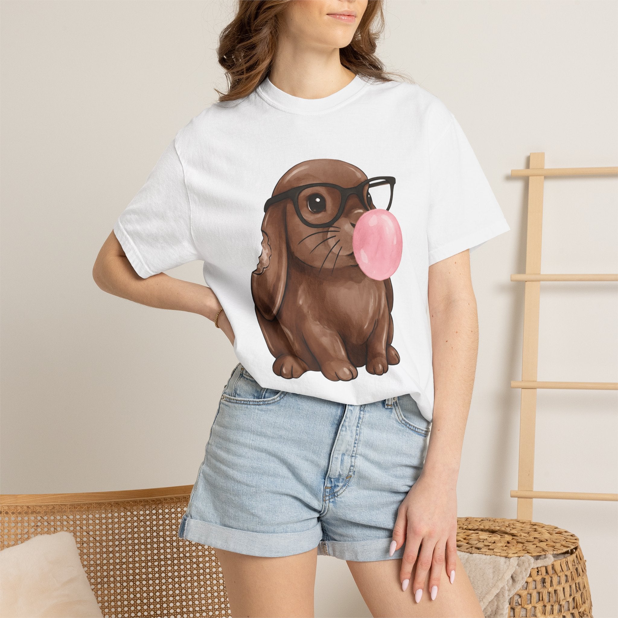 Sweet Rabbit Shirt Easter Beast Gift Women Hand Drawn Tee Bunny T-Shirt Easter Fan Hare Tshirt Monster Graphic Pastel Specs Tshirt