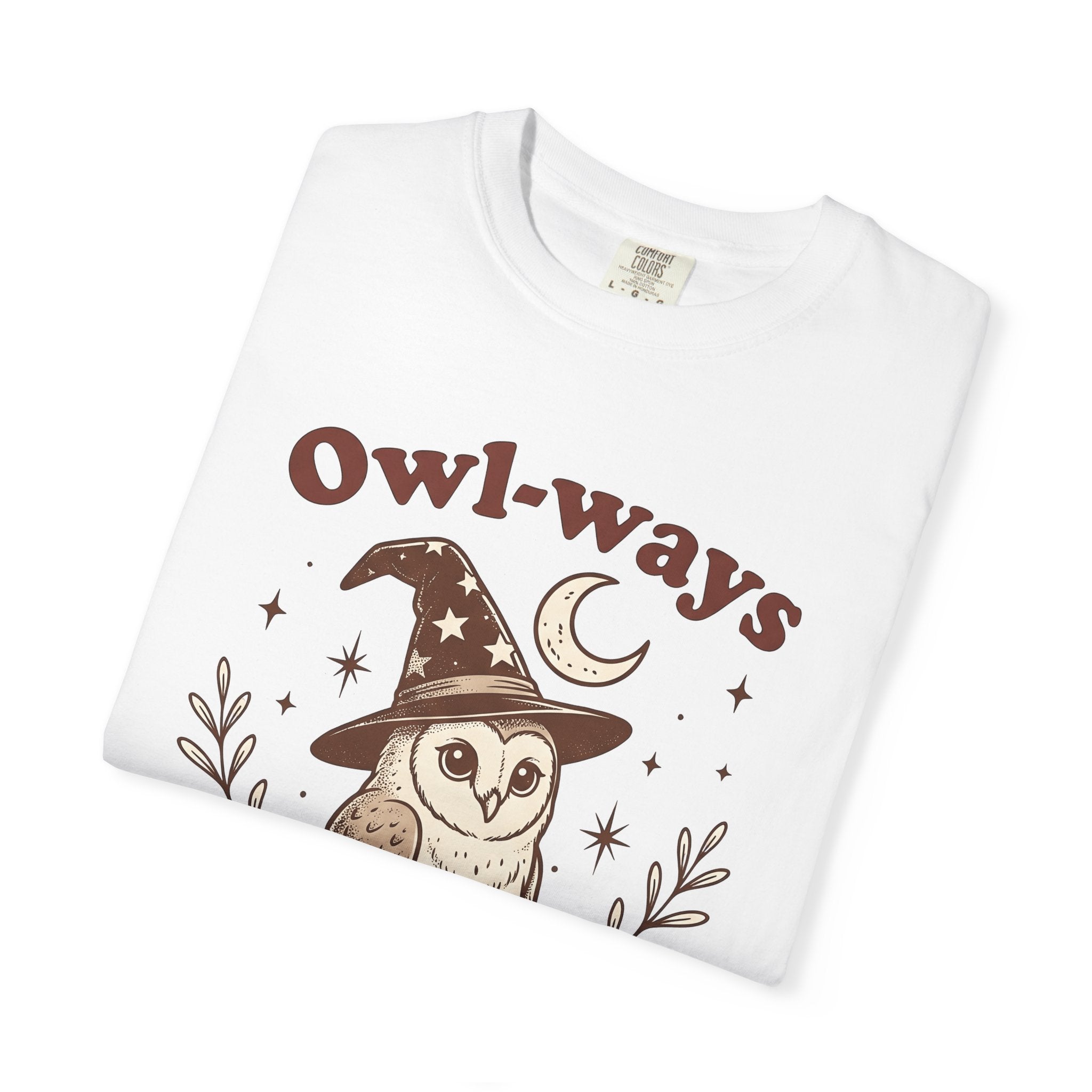 Owl Warlock Hat Shirt Halloween Mystic Gift Women Old School Tee Wizard Hat T-Shirt Horror Fan Witchery Graphic Tshirt Outline Nightlight