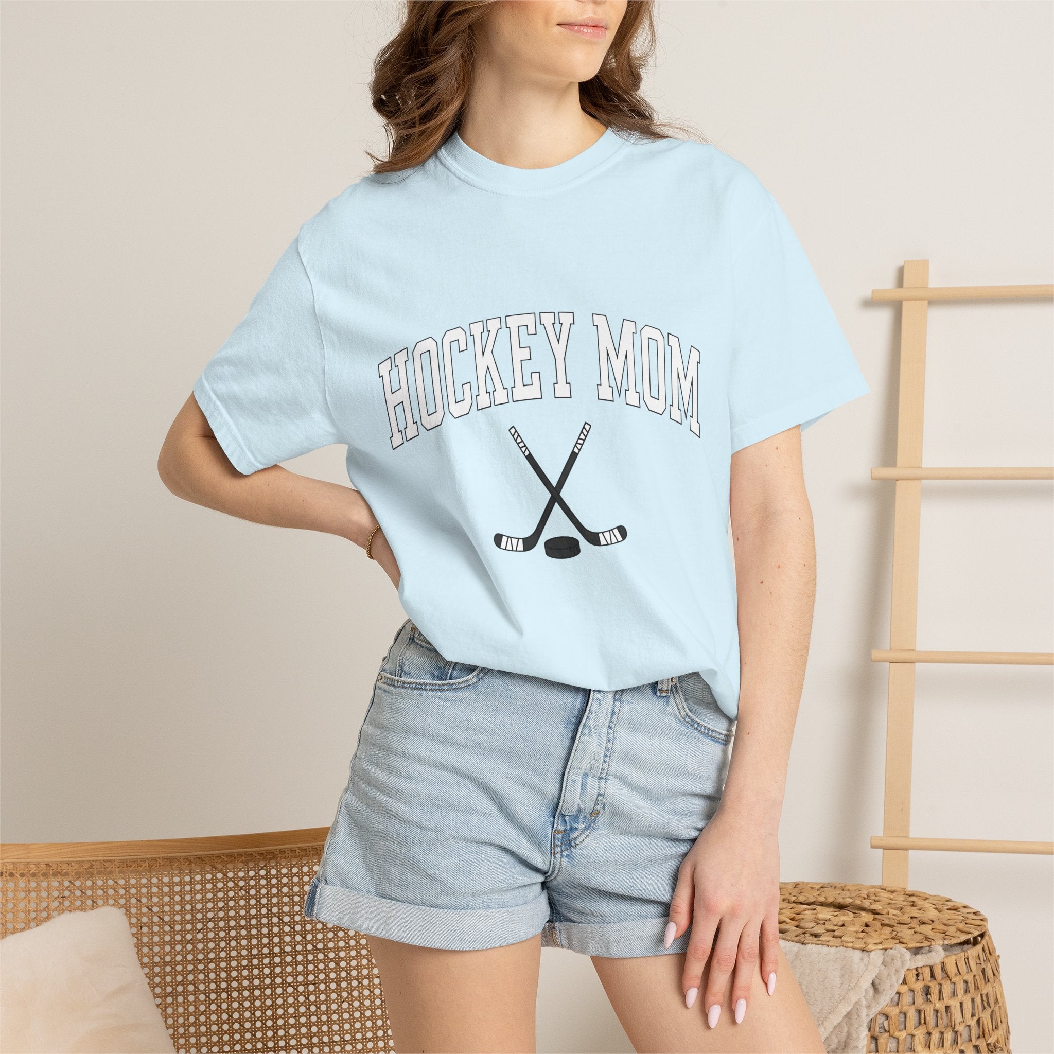Hockey Stick Puck Shirt Hockey Mama Gift Women Thick Tee Hockey Gear T-Shirt Hockey Fan Bold Tshirt Mom Graphic Athletic Crossed Sticks
