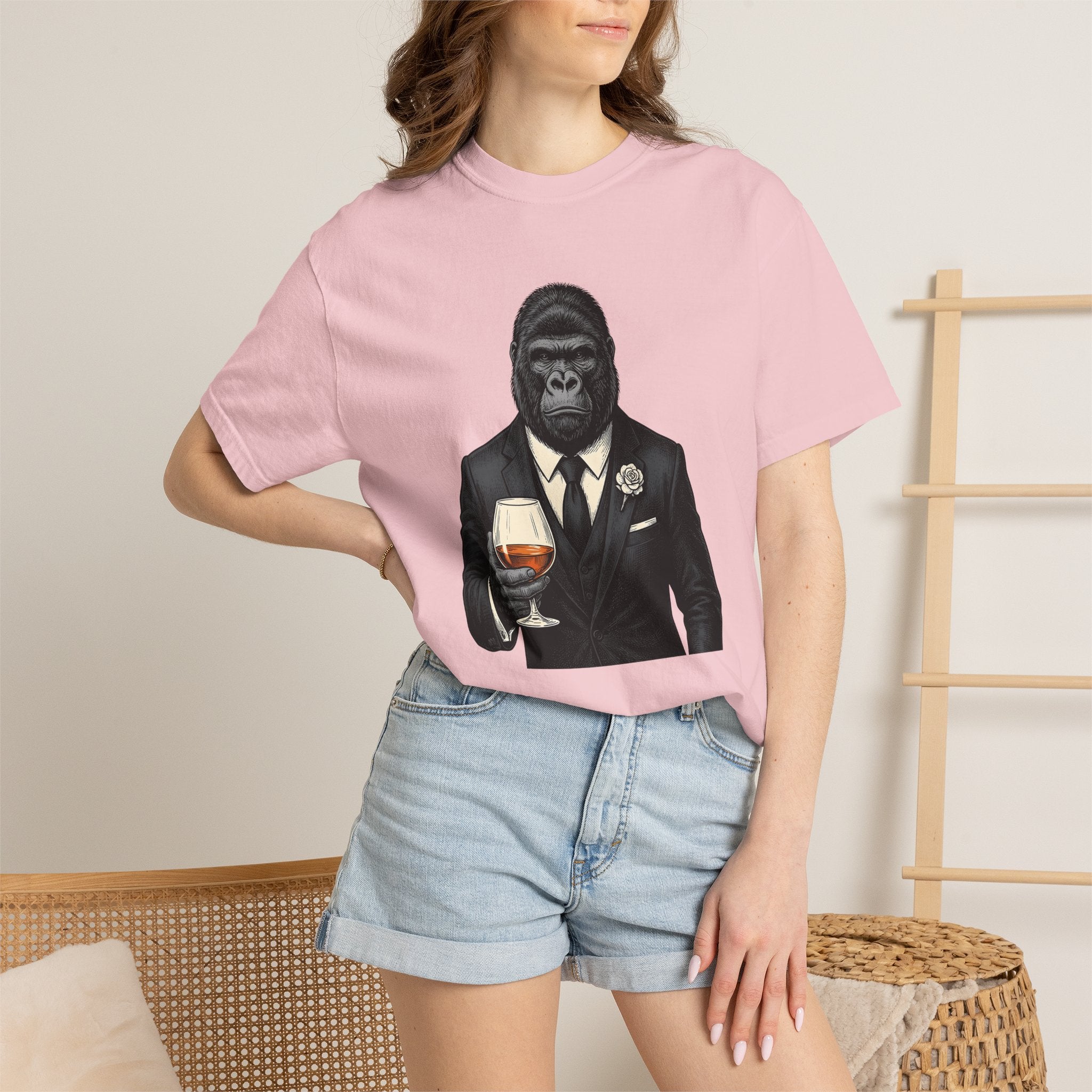 Ape Costume Shirt Drinks Wildlife Gift Women Retro Tee Monkey Costume T-Shirt Cocktail Fan Monkey Tshirt Animal Graphic Sketch Wine Glass