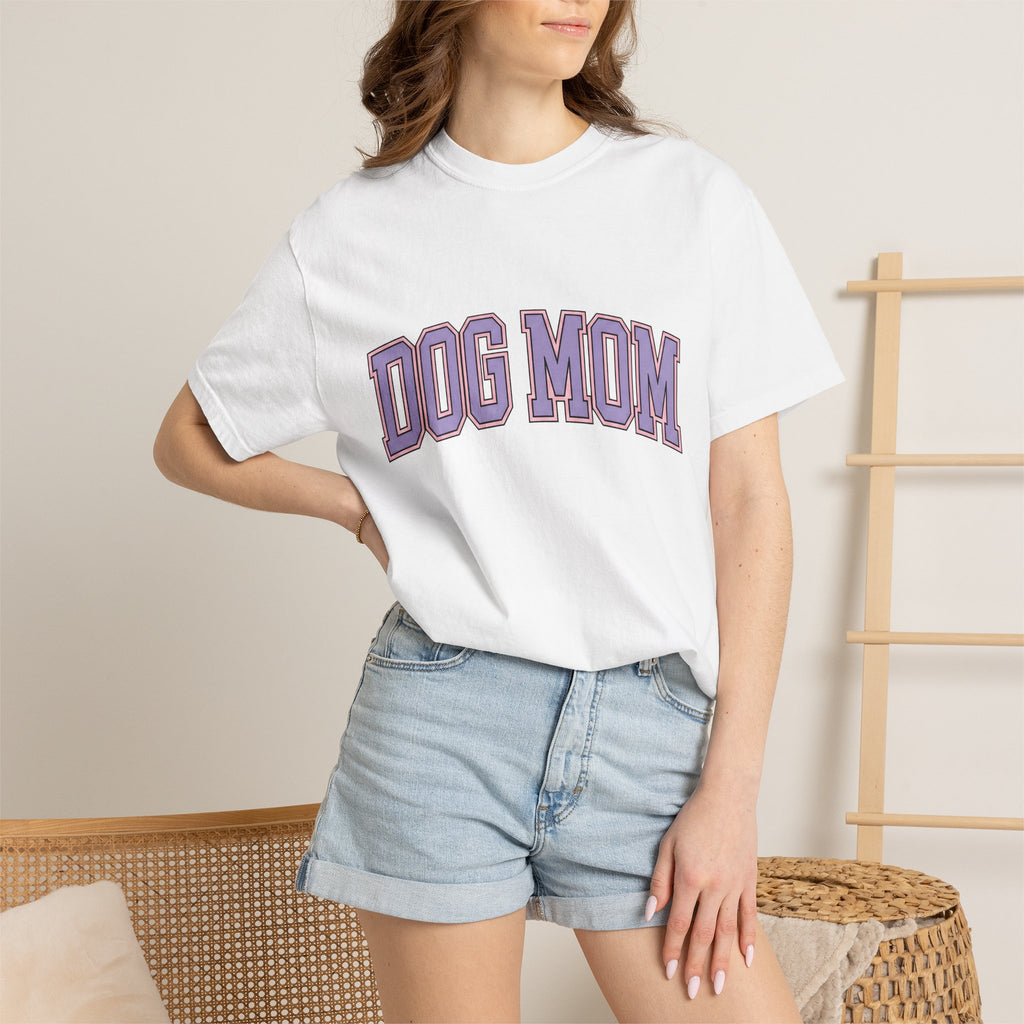 Varsity Script Shirt Dog Mom Furry Gift Women Heavy Tee Letterman T-Shirt Dog Mom Fan Bold Tshirt Pet Graphic Old School Dog Tshirt