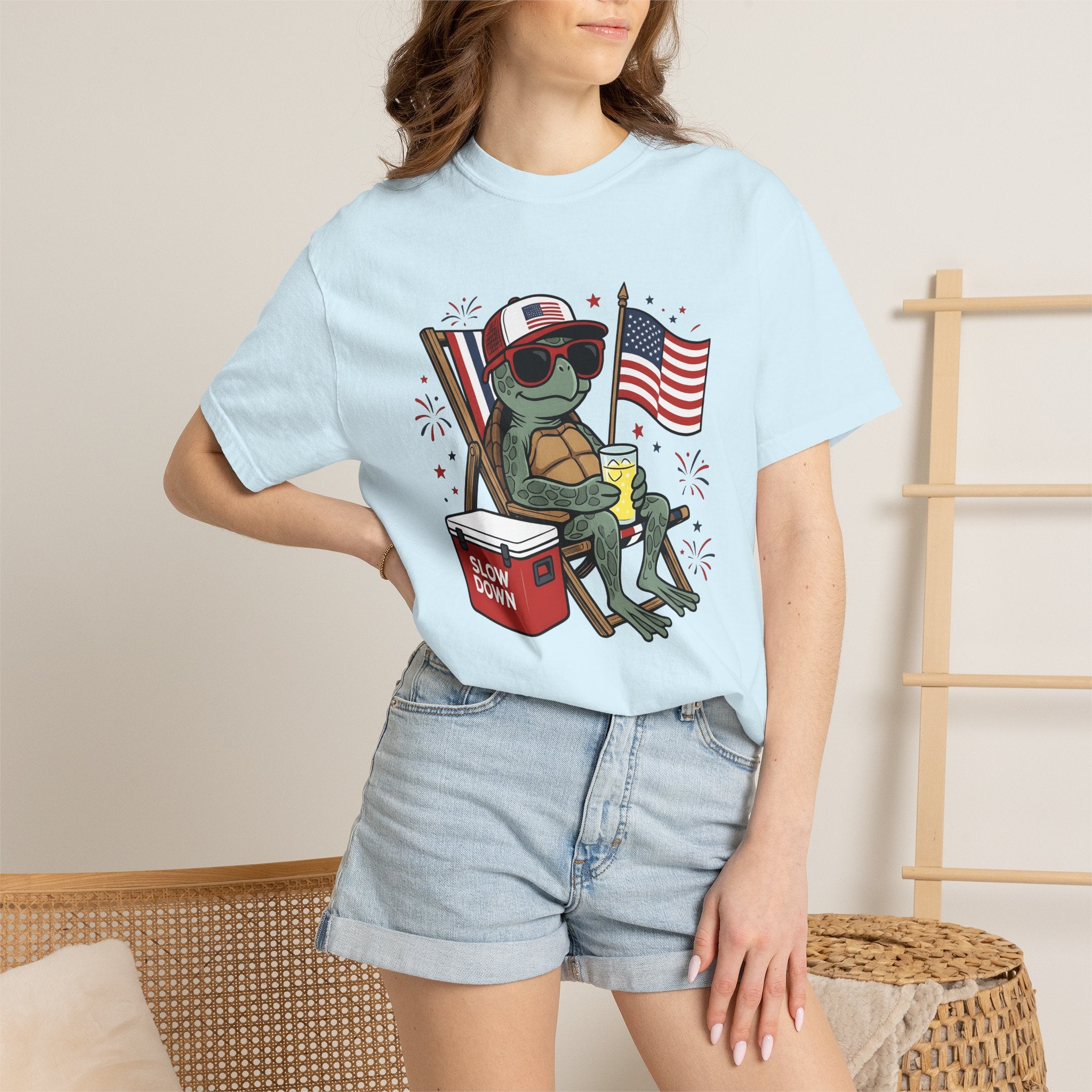 Turtle Sunglasses Shirt 4th Of July Summer Gift Women Cartoon Tee Turtle T-Shirt Independence Day Fan Toon Tshirt Vacation Graphic Retro