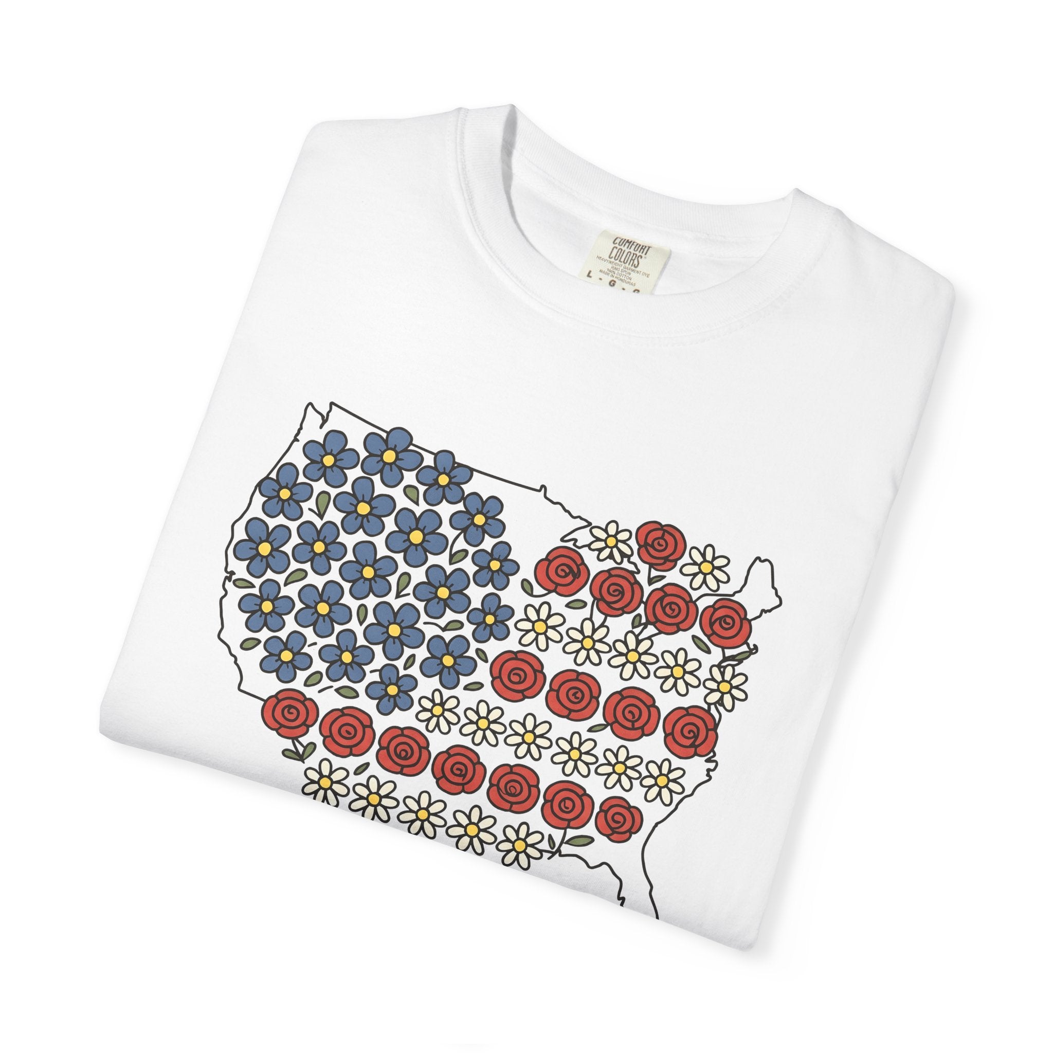 United States Floral Shirt 4th Of July Freedom Gift Women Ethnic Tee American Flowers T-Shirt Patriotic Fan Tribal Tshirt Liberty Graphic