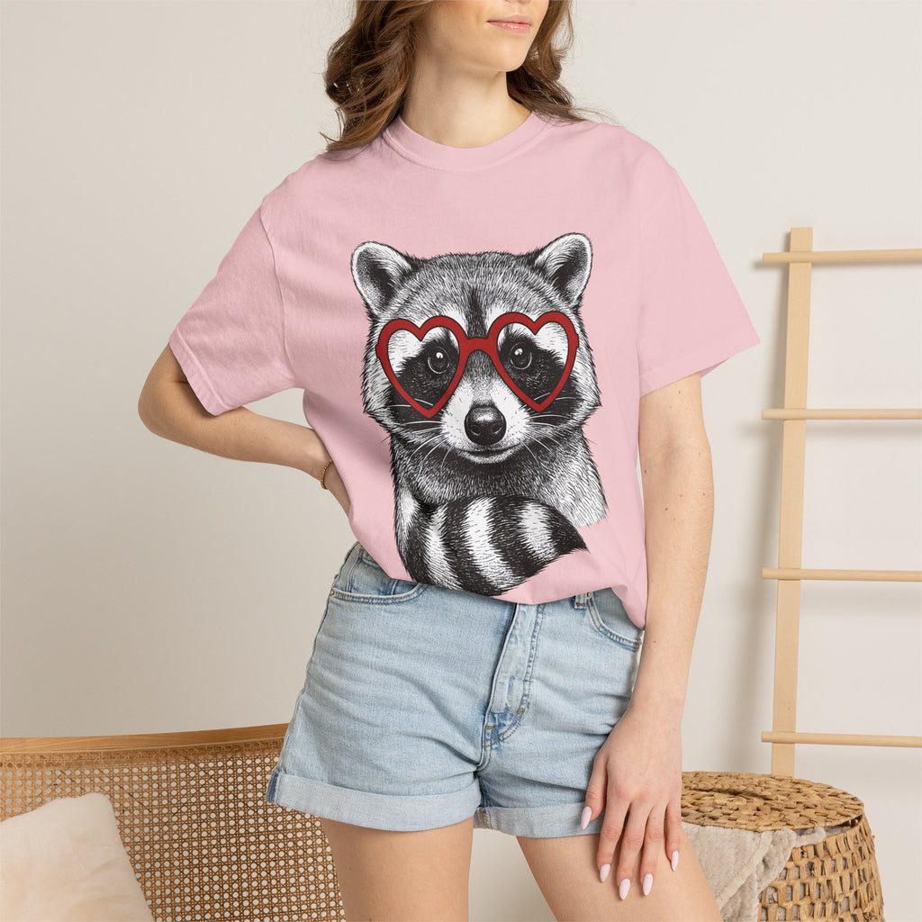 Raccoon Love Glasses Shirt Valentines Day Fauna Gift Women Line Art Tee Raccoon T-Shirt Valentine Fan Minimalist Tshirt Wildlife Graphic