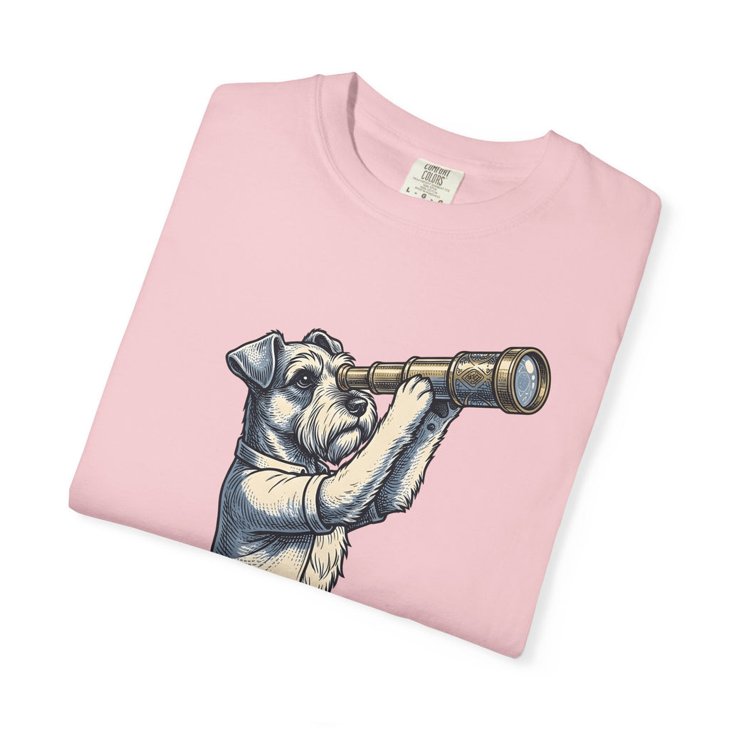 Terrier Puppy Shirt Dog Exploration Gift Women Retro Tee Puppy T-Shirt Dog Fan Vintage Tshirt Adventure Graphic Sketch Spyglass Tshirt